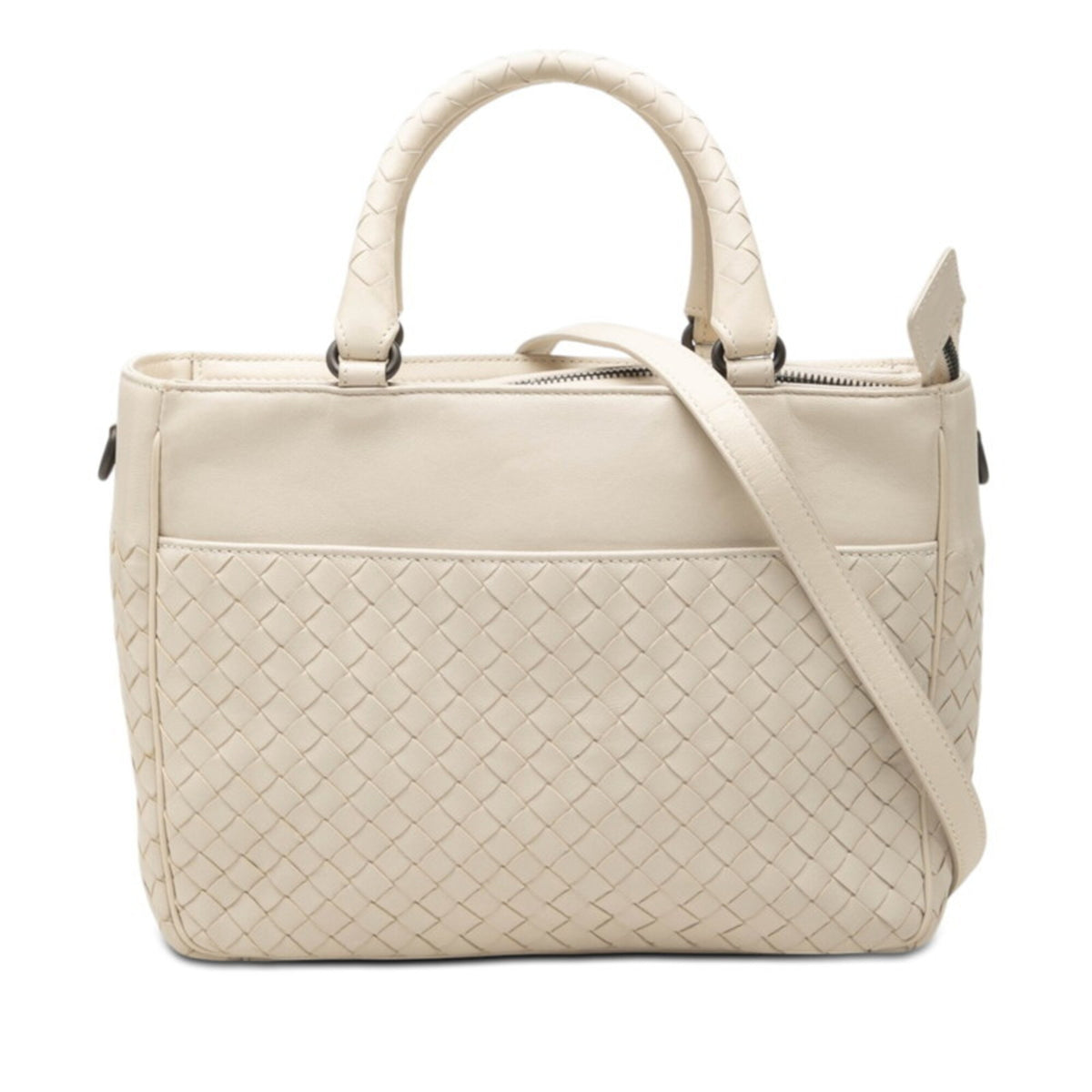 Bottega Veneta Intrecciato Ivory Leather Handbag Shoulder Bag (Pre-Owned)
