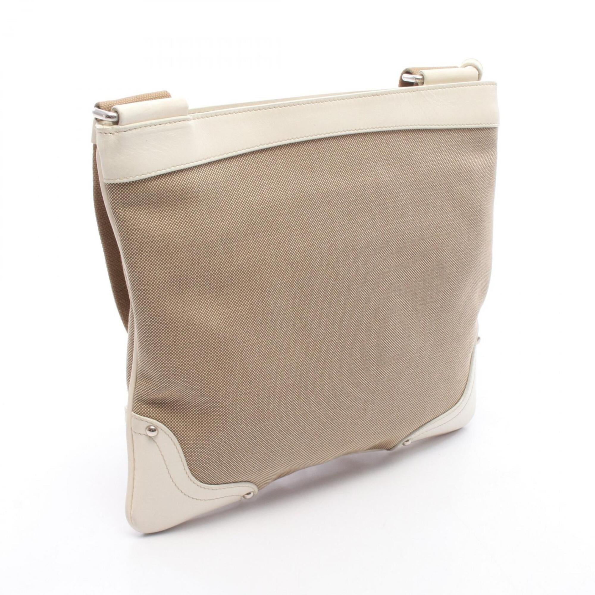 Prada Beige Ivory Canvas Leather Handbag Shoulder Bag (Pre-Owned)