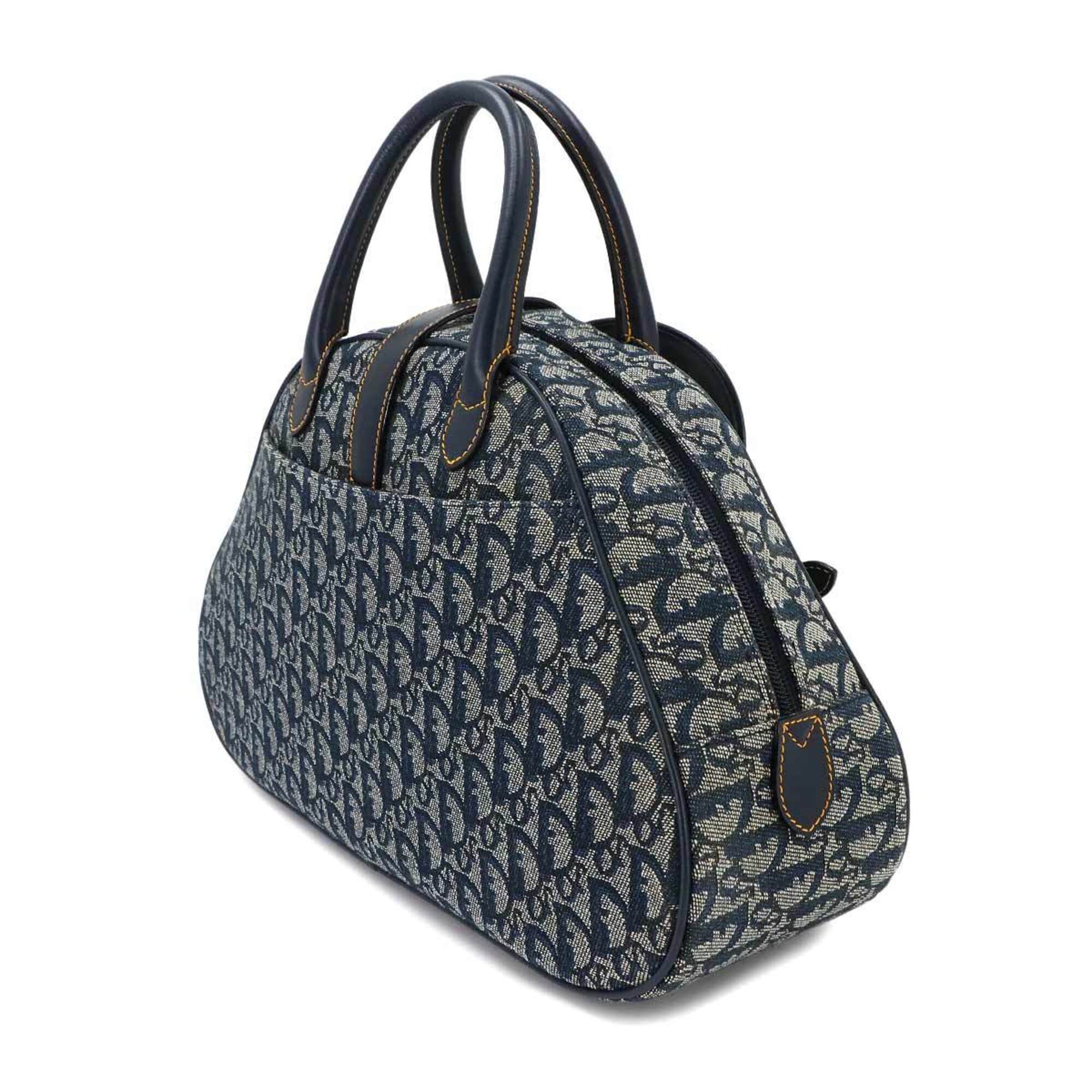 Christian Dior Trotter Navy Canvas Leather Handbag Saddle Bag (Pre-Owned)