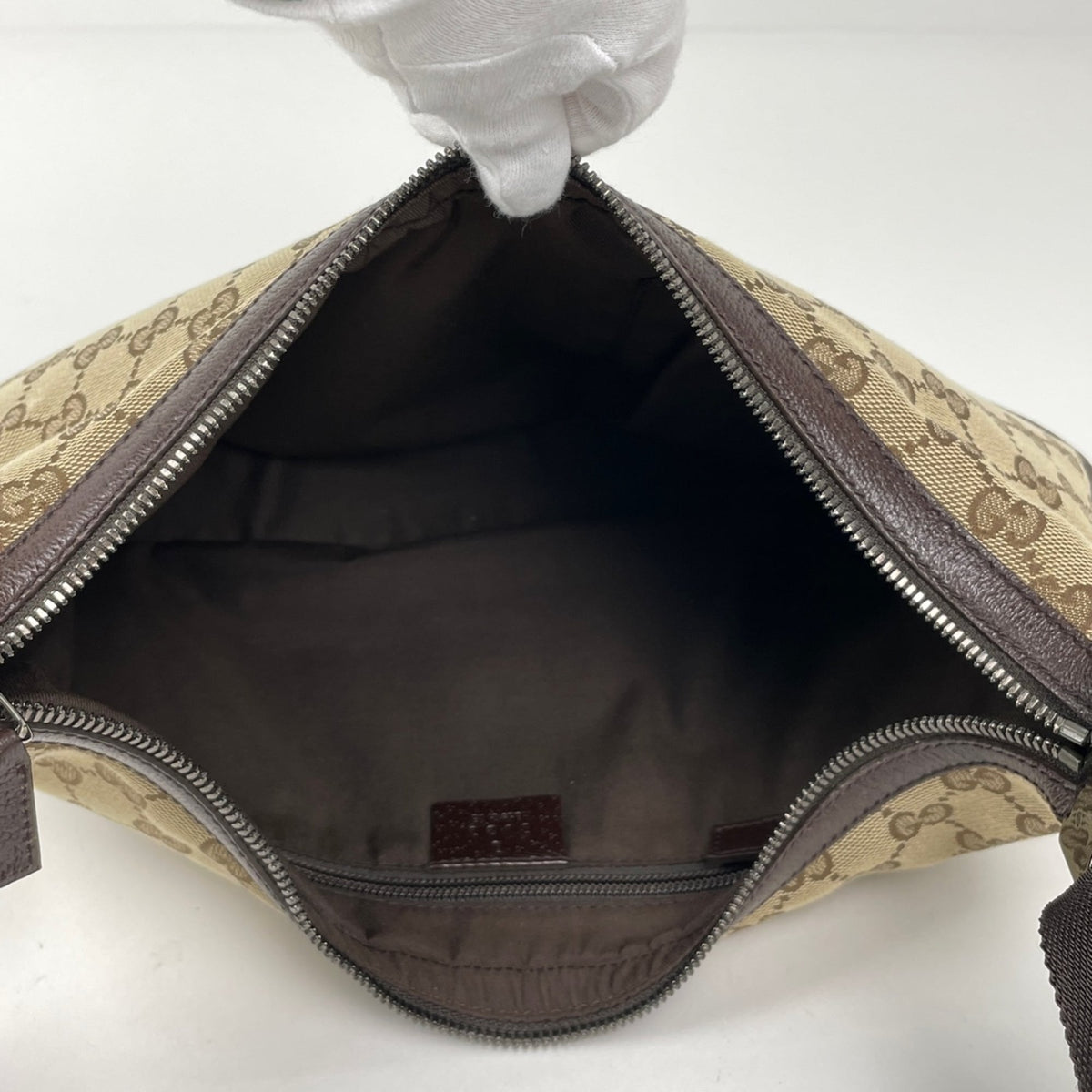 Gucci Beige Brown Gg Canvas Leather Shoulder Bag (Pre-Owned)