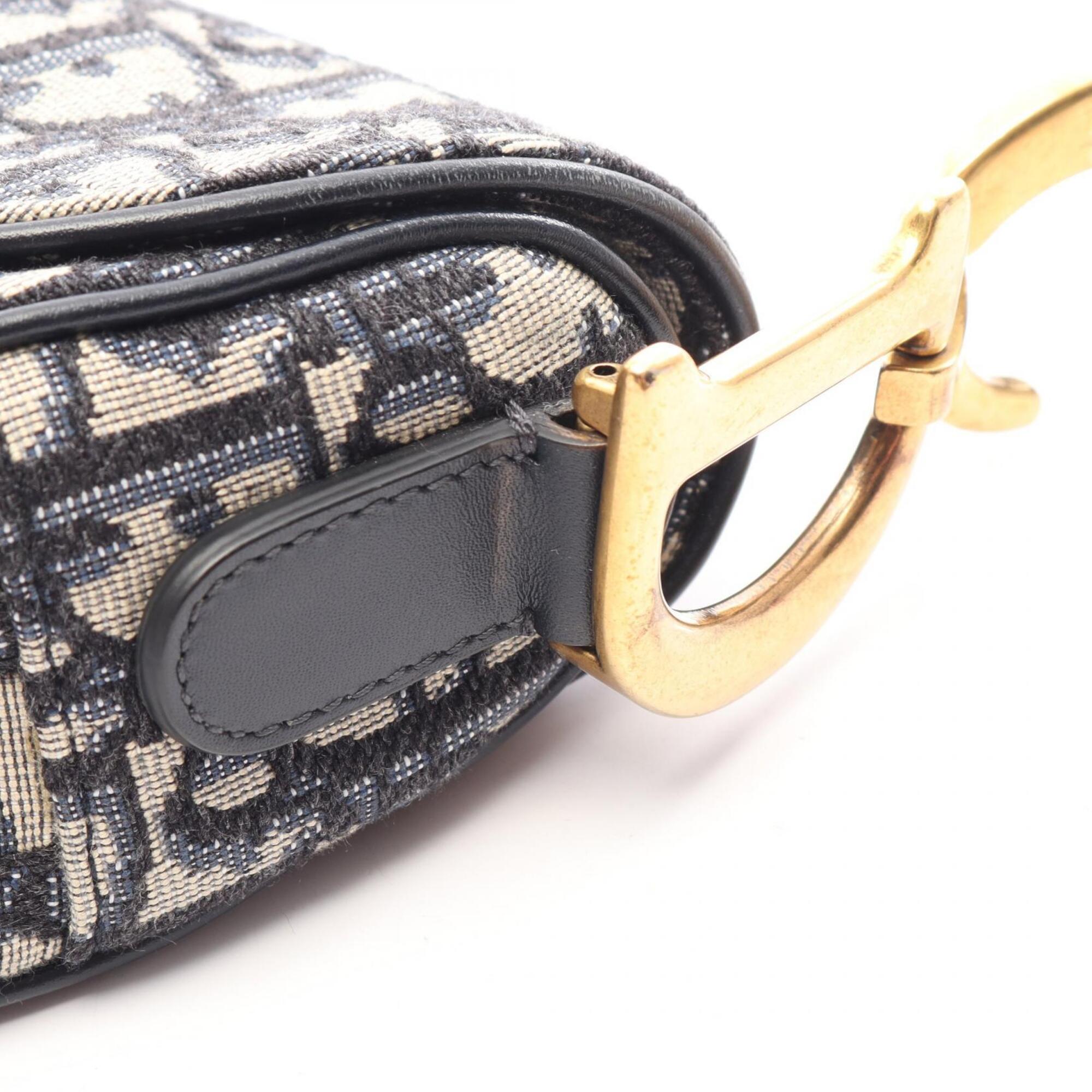 Christian Dior Beige Navy Canvas Handbag Saddle Bag (Pre-Owned)