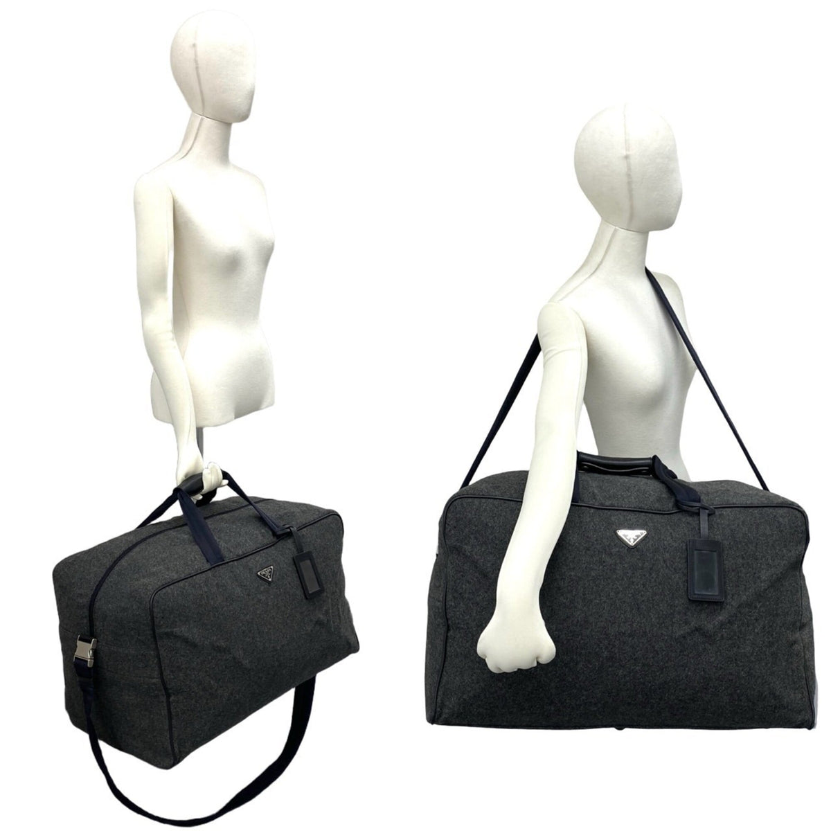Prada Gray Wool Nylon Boston Bag Shoulder Bag (Pre-Owned)