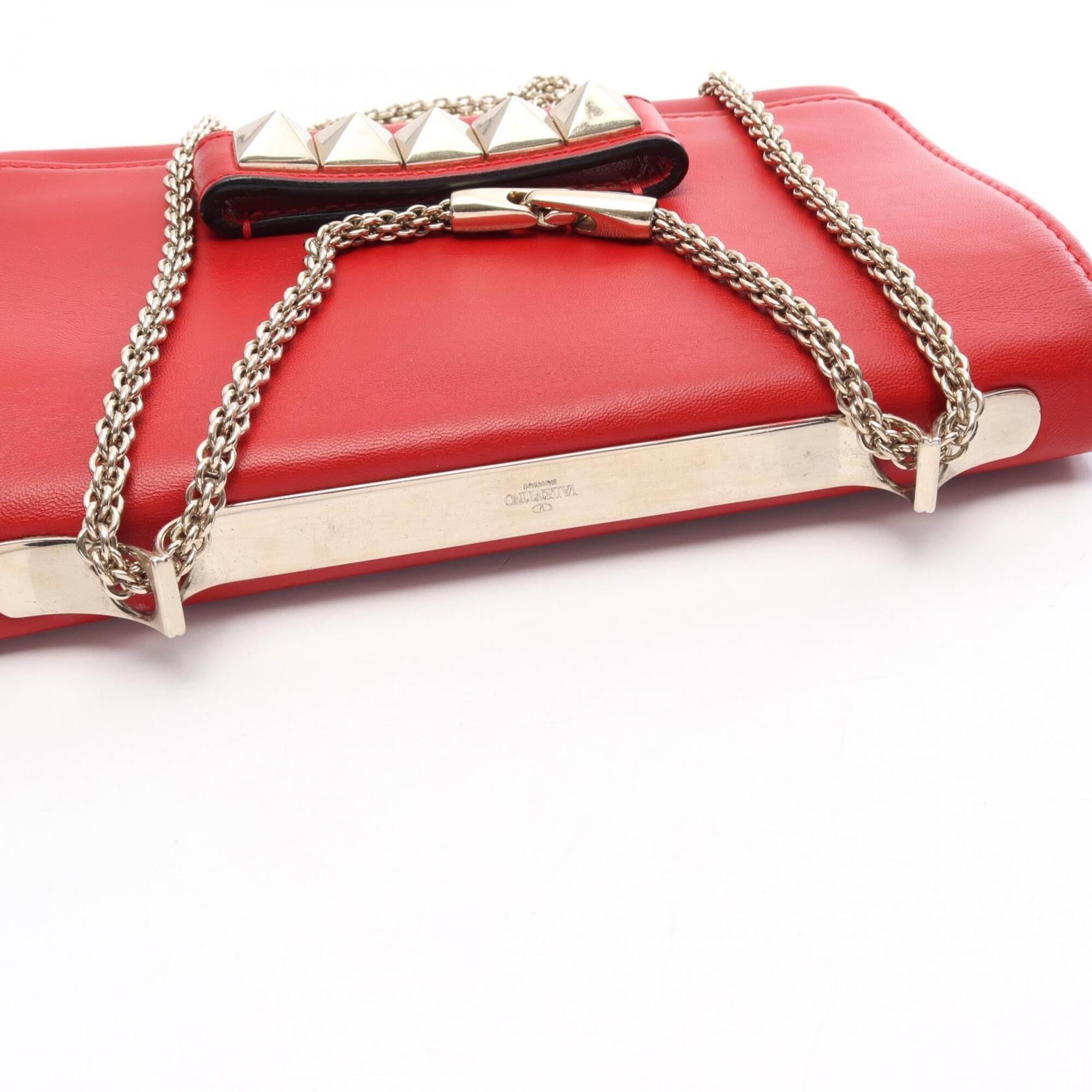 Valentino Red Color Leather Handbag Shoulder Bag (Pre-Owned)