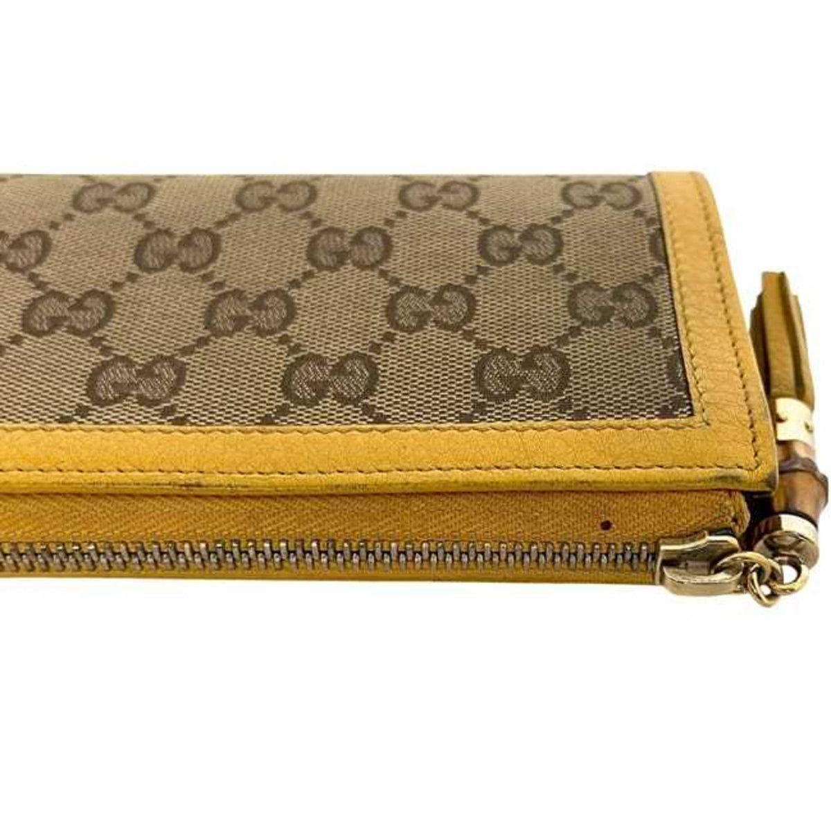 Gucci Bamboo Beige Yellow Gg Canvas Bamboo Long Wallet (Bi-Fold) (Pre-Owned)