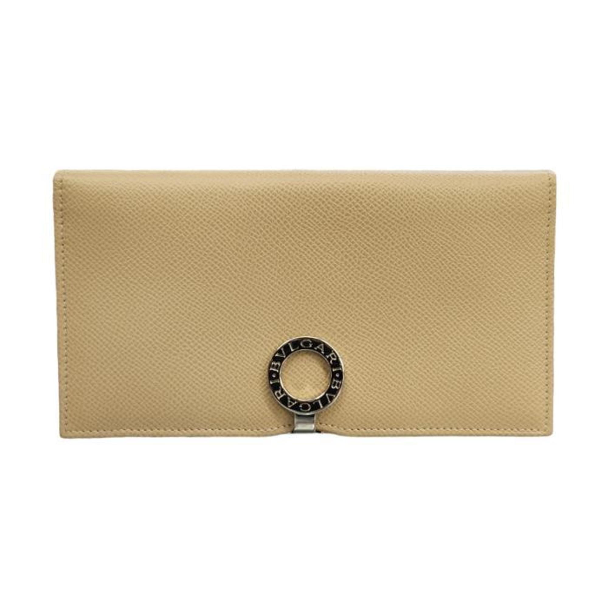 Bvlgari Beige Leather Long Wallet (Bi-Fold) (Pre-Owned)