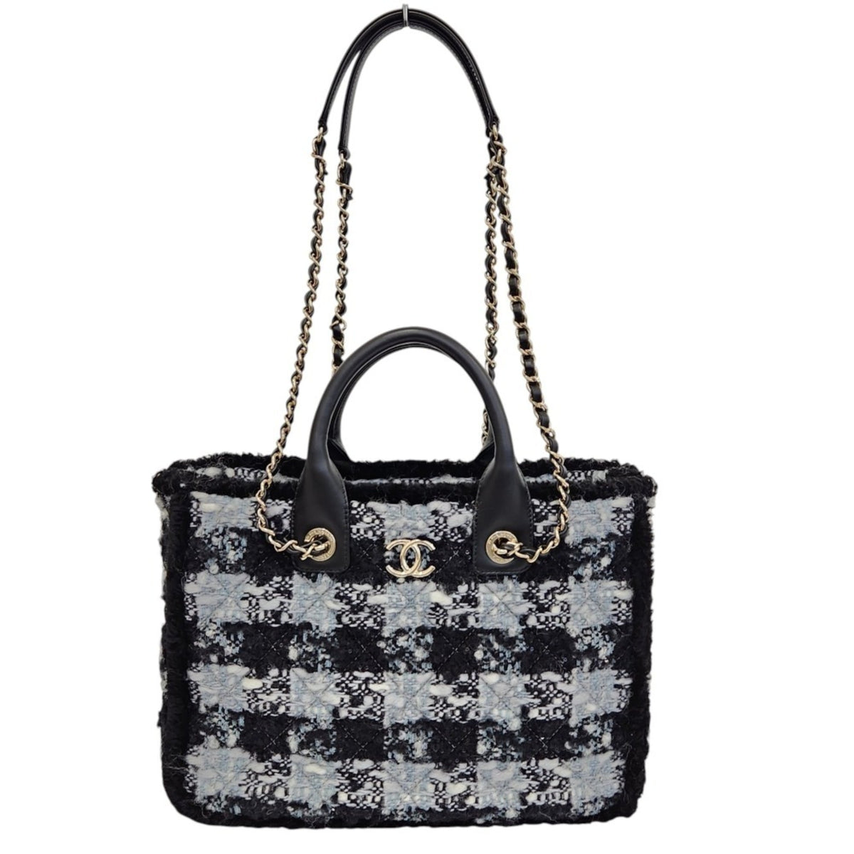 Chanel Blue White Tweed Leather Tote Bag (Pre-Owned)