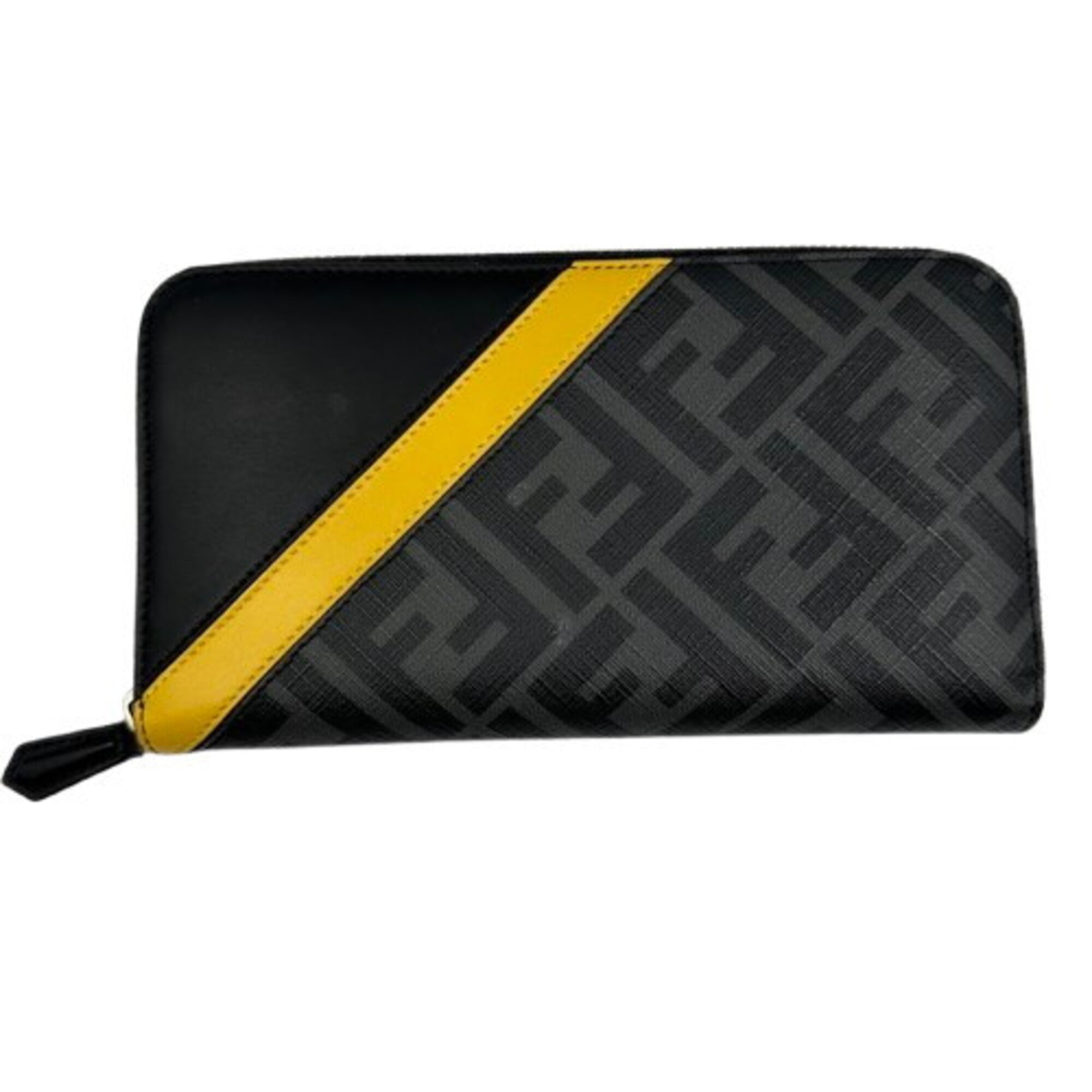 Fendi Black Yellow Leather Long Wallet (Bi-Fold) (Pre-Owned)
