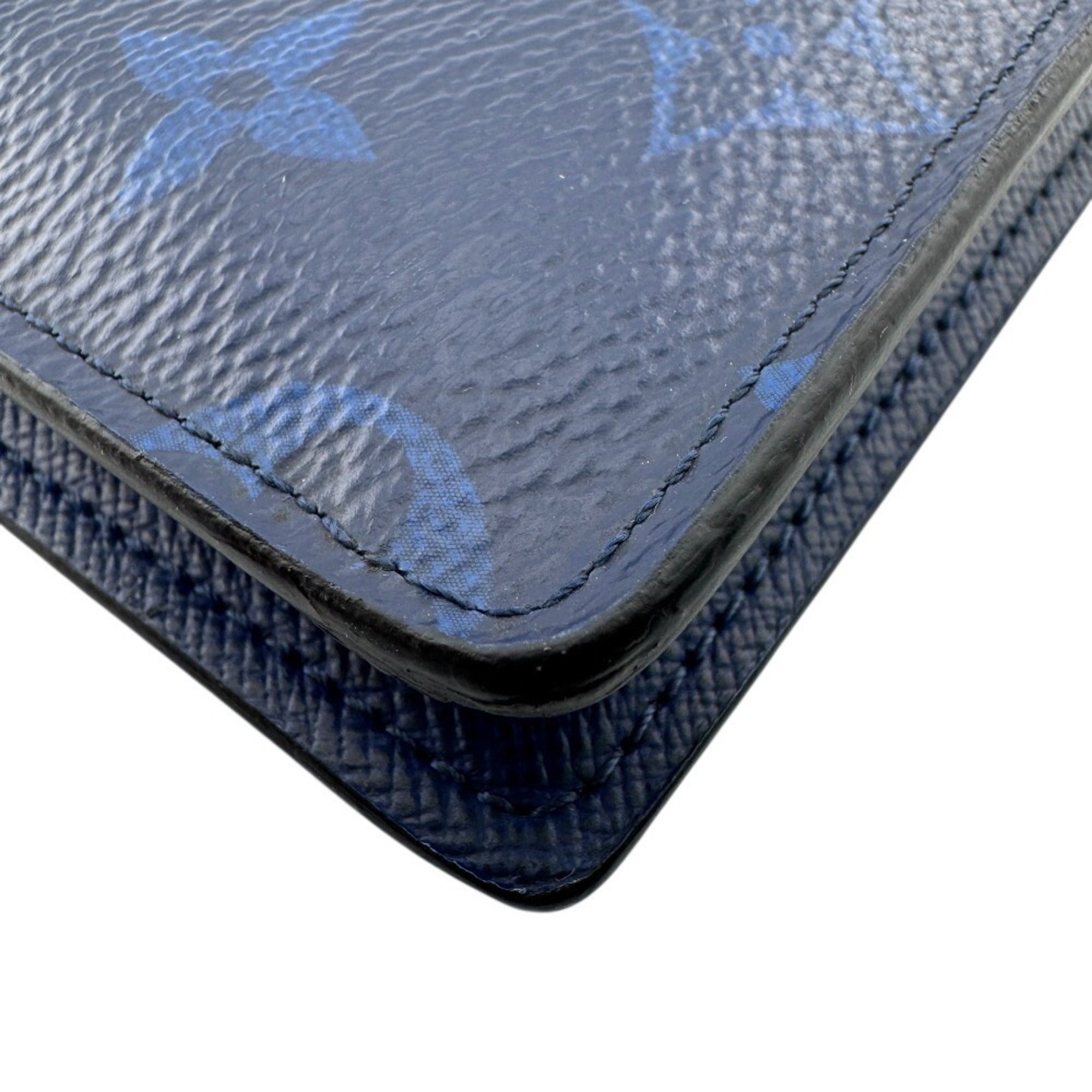 Louis Vuitton Blue Taigarama Leather Long Wallet (Bi-Fold) (Pre-Owned)