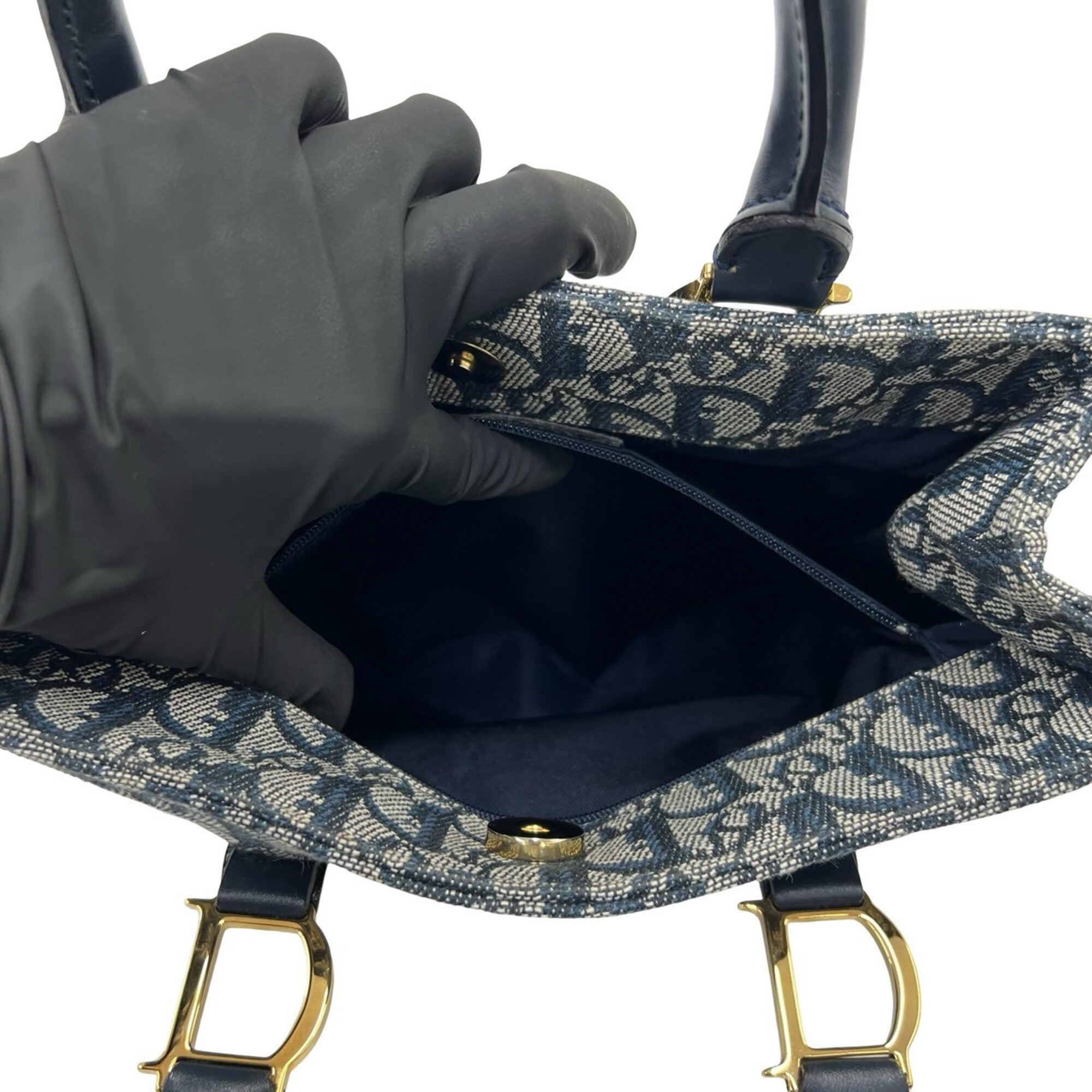 Christian Dior Navy Canvas Leather Handbag Tote Bag (Pre-Owned)