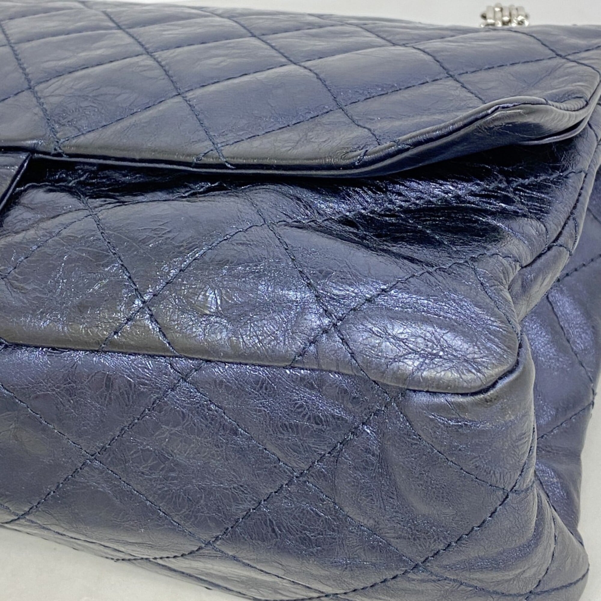 Chanel Metallic Navy Leather Shoulder Bag (Pre-Owned)
