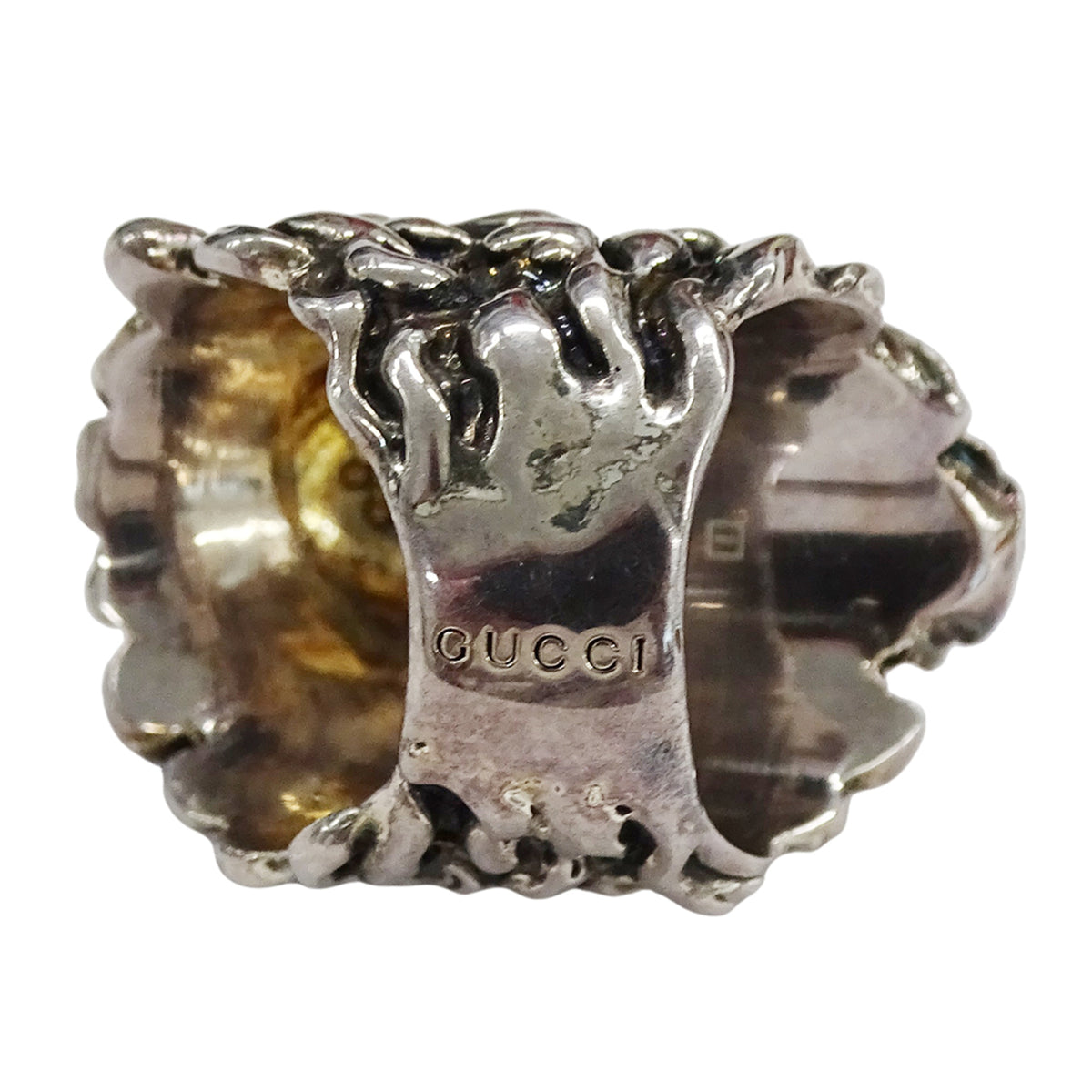 Gucci Silver Black Metal Band Ring (Pre-Owned)