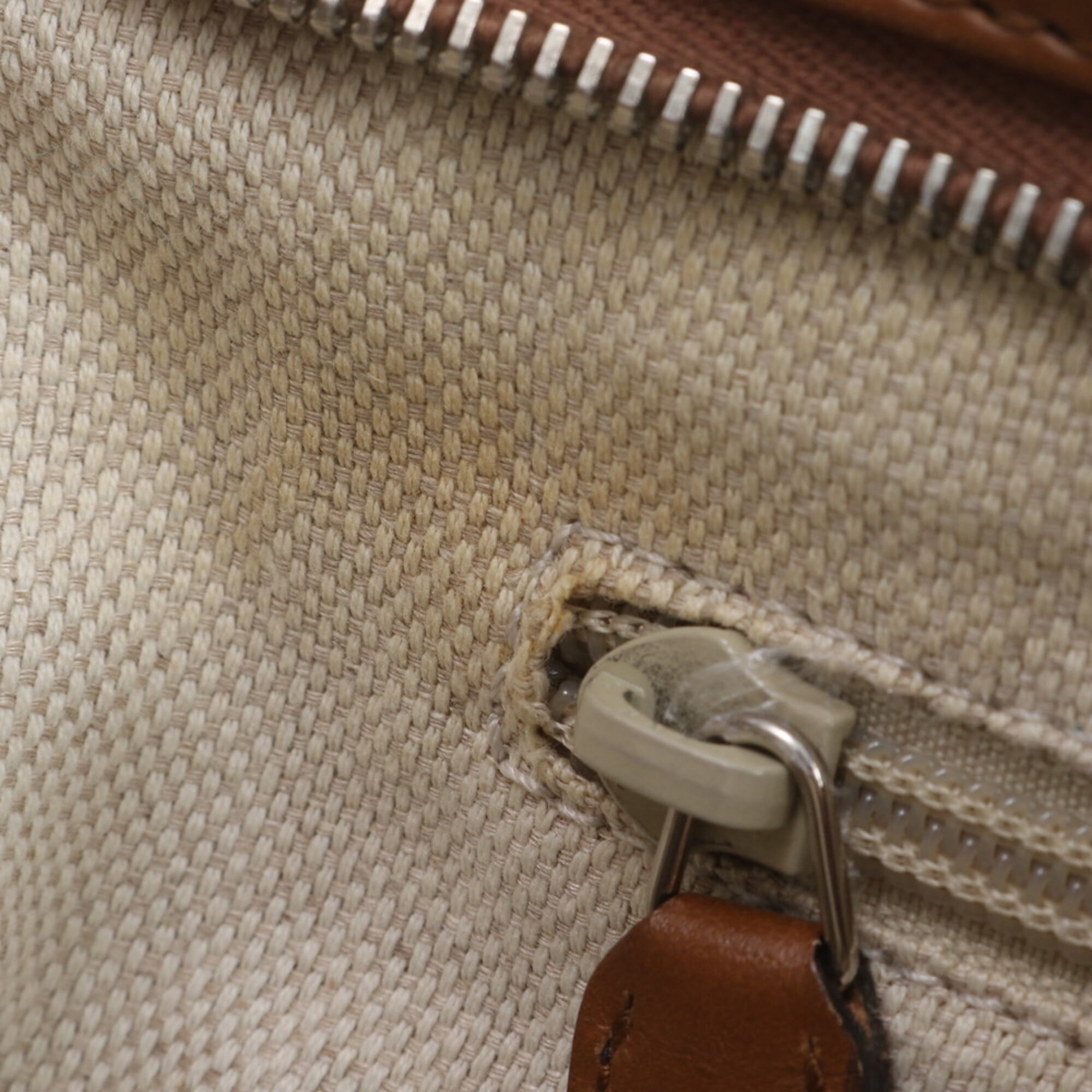 Gucci Beige Leather Canvas Handbag Shoulder Bag Tote Bag (Pre-Owned)