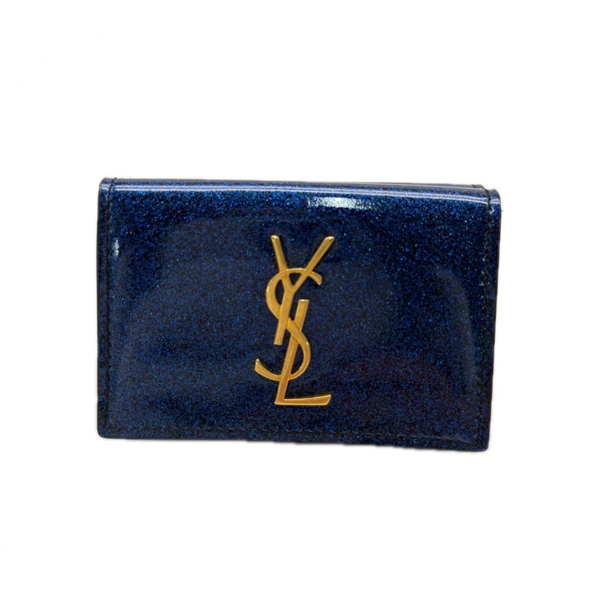 Yves Saint Laurent Blue Patent Leather Wallet (Tri-Fold) (Pre-Owned)