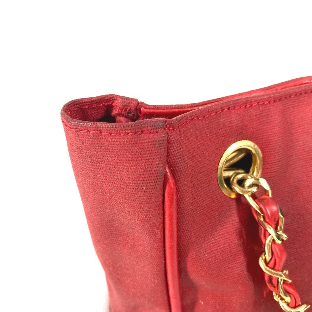 Chanel Red Color Leather Coated Canvas Shoulder Bag Tote Bag (Pre-Owned)