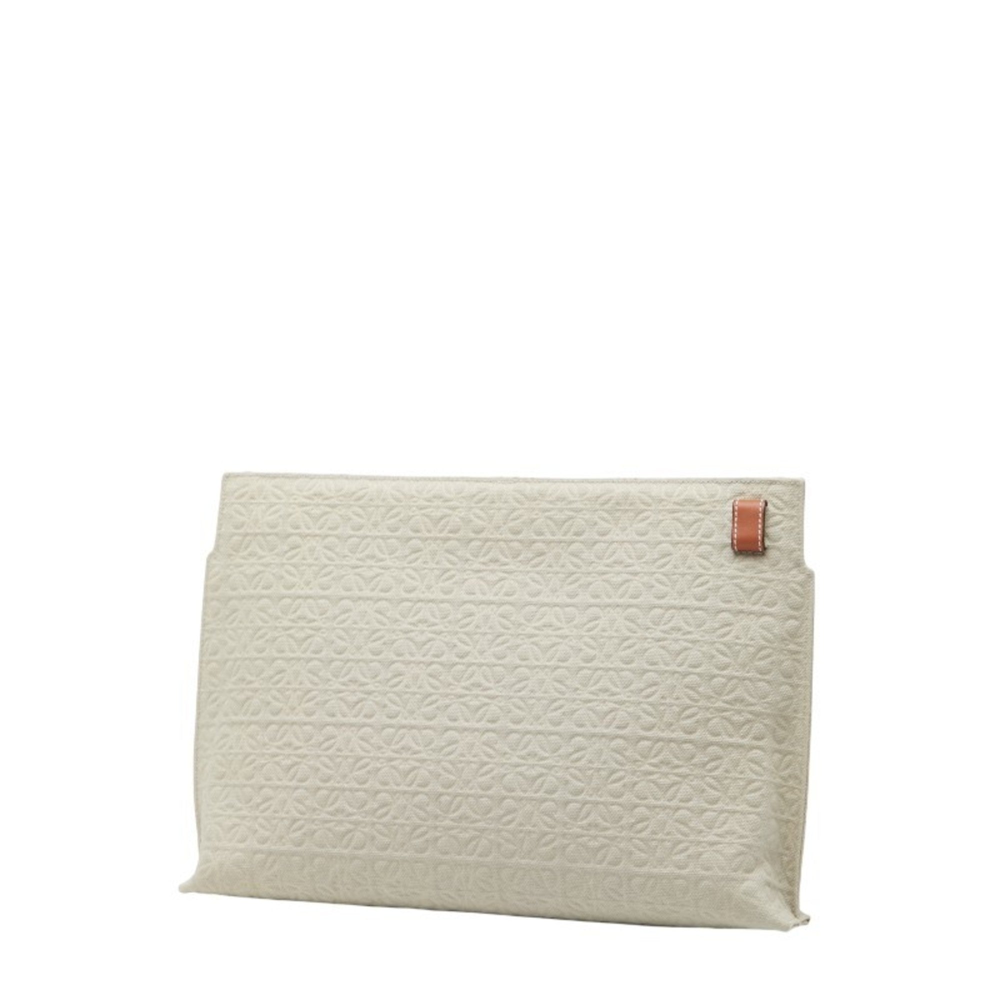Loewe Brown Light Green Canvas Leather Clutch Bag Pouch (Pre-Owned)