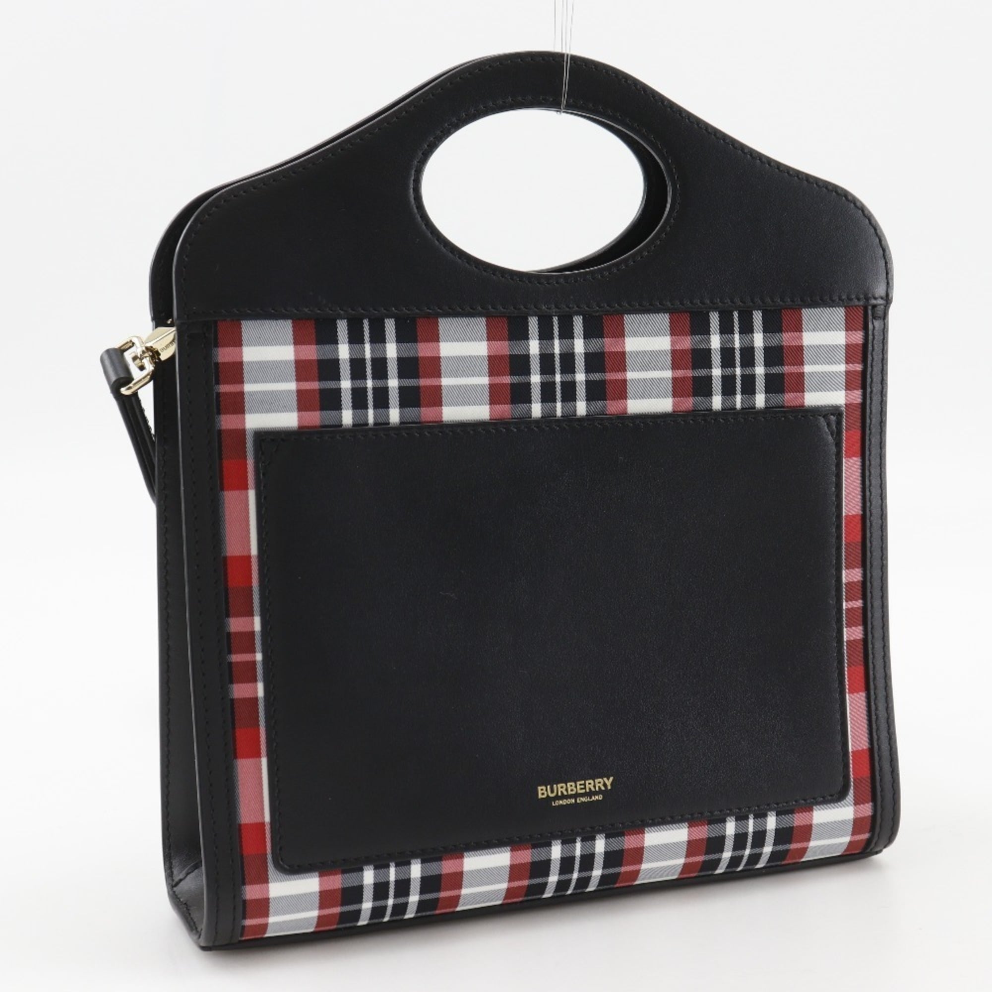 Burberry Black Red Color Nylon Leather Handbag (Pre-Owned)