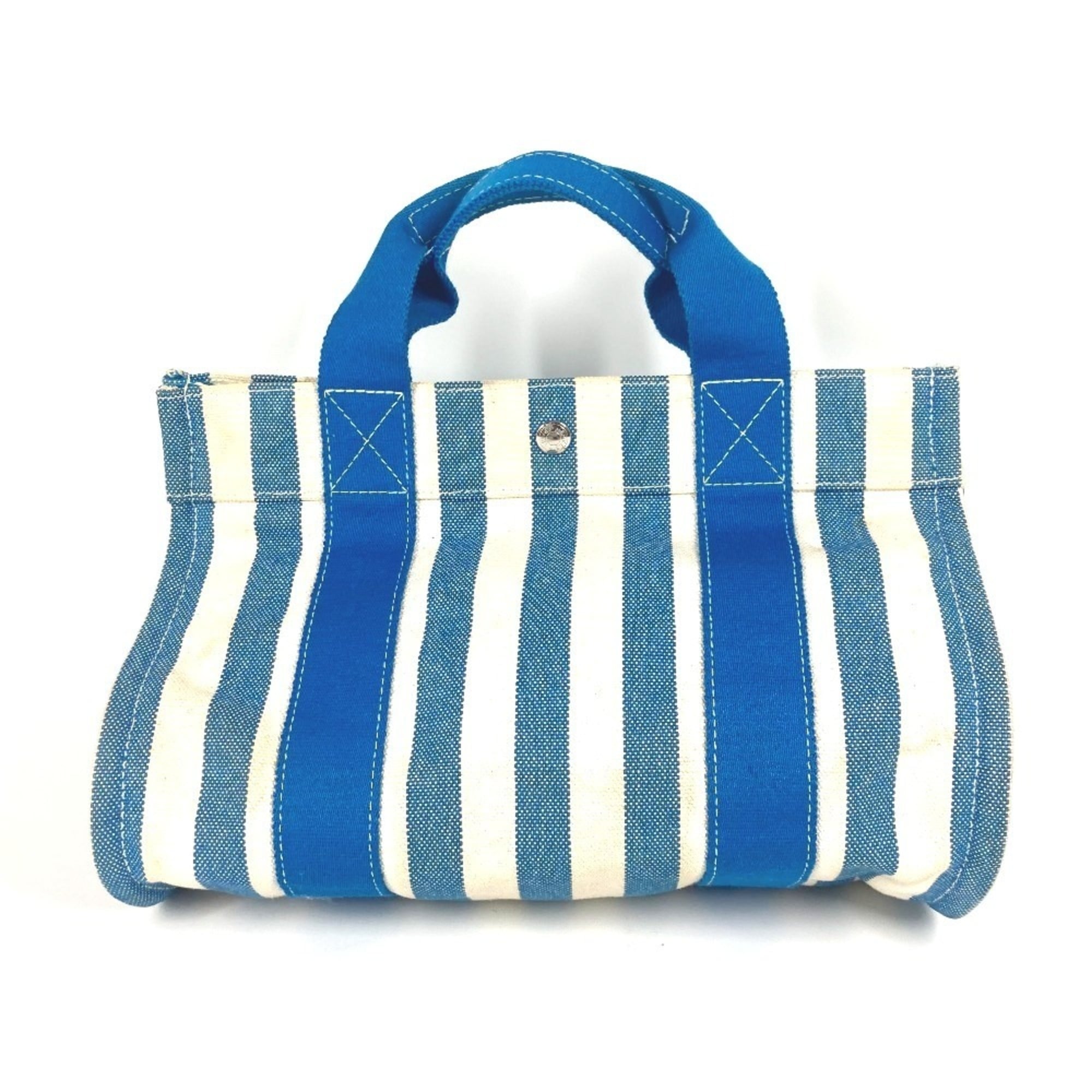 Hermes Blue White Canvas Beach Bag Handbag Pouch Tote Bag (Pre-Owned)