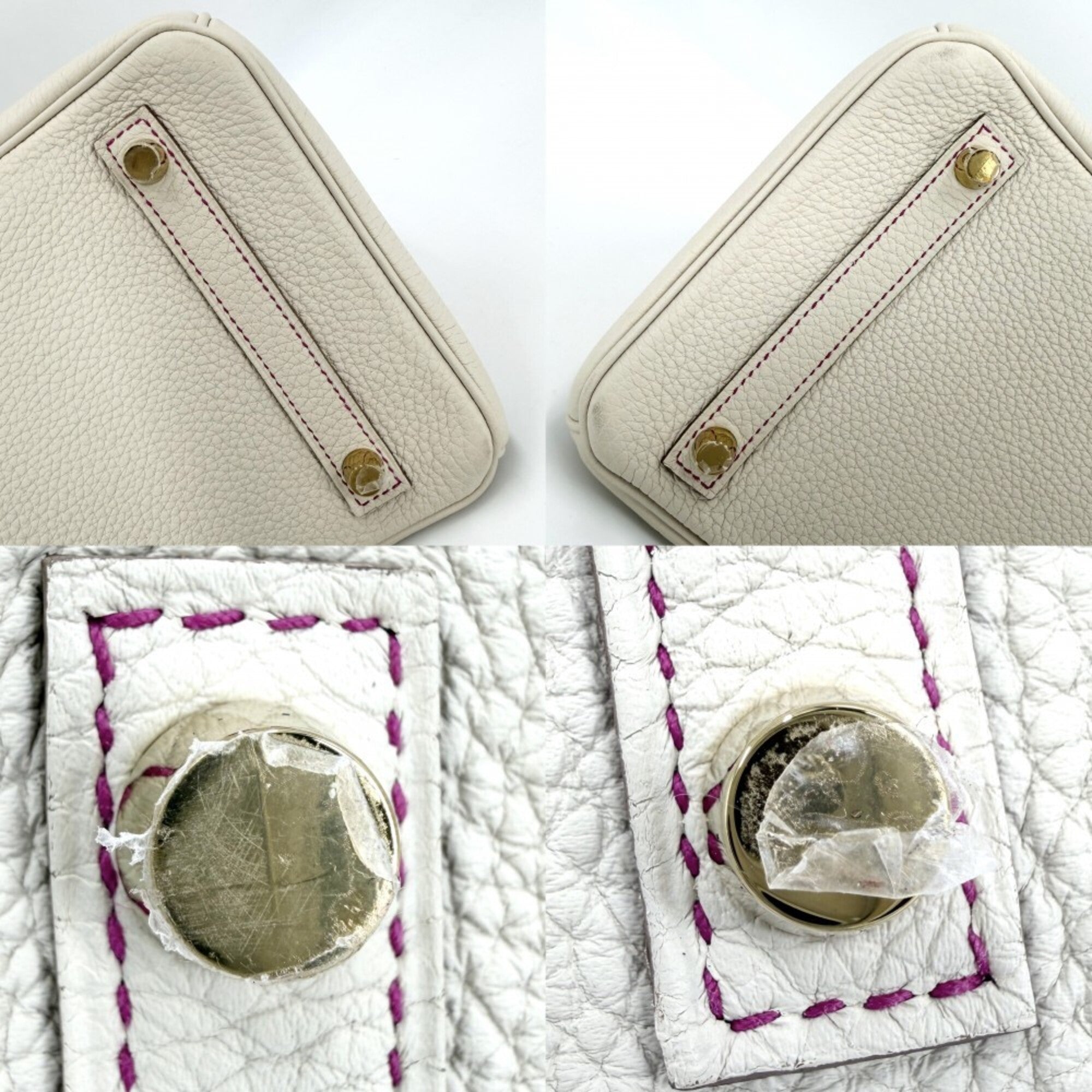Hermes Pink White Leather Handbag (Pre-Owned)