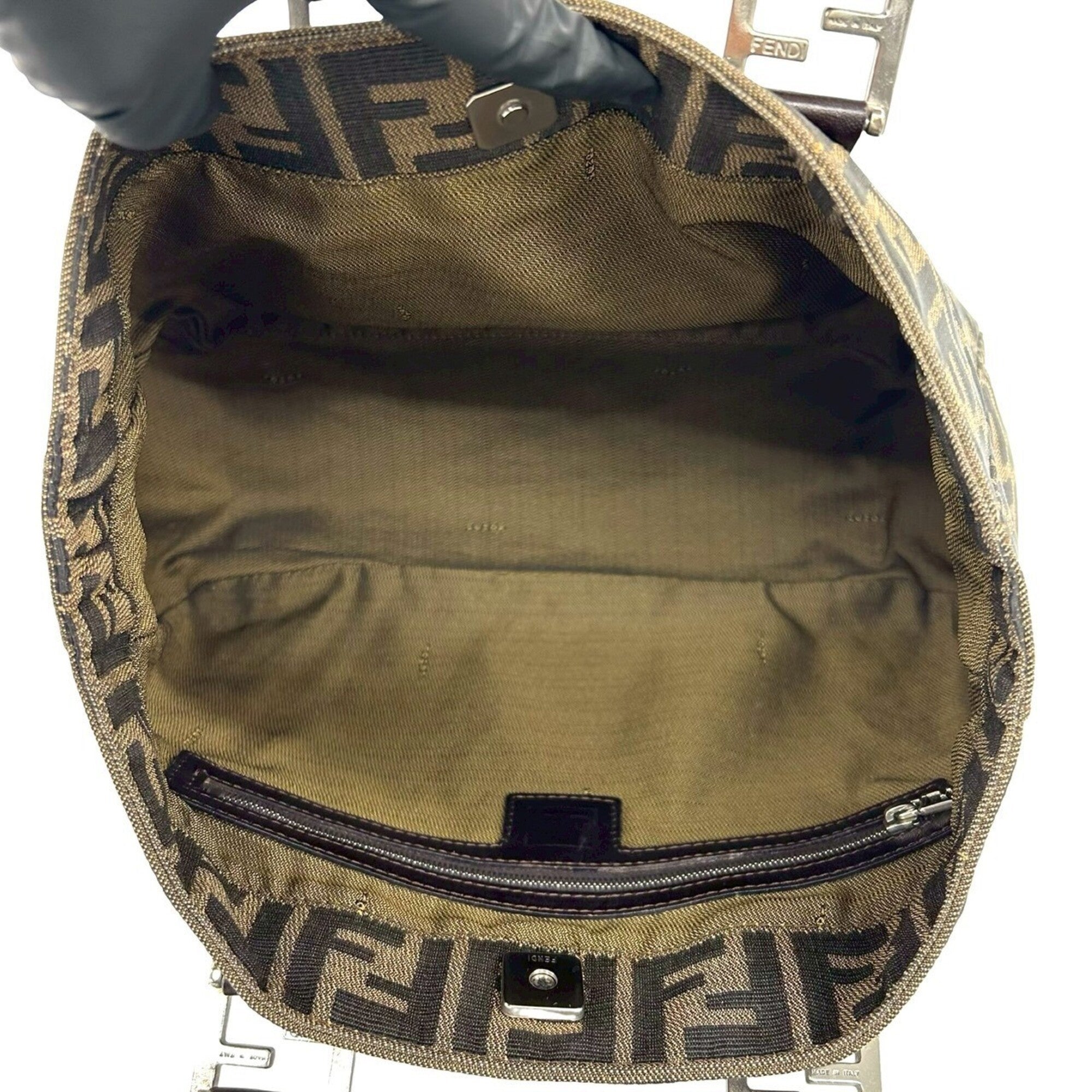 Fendi Black Brown Canvas Leather Handbag Tote Bag (Pre-Owned)