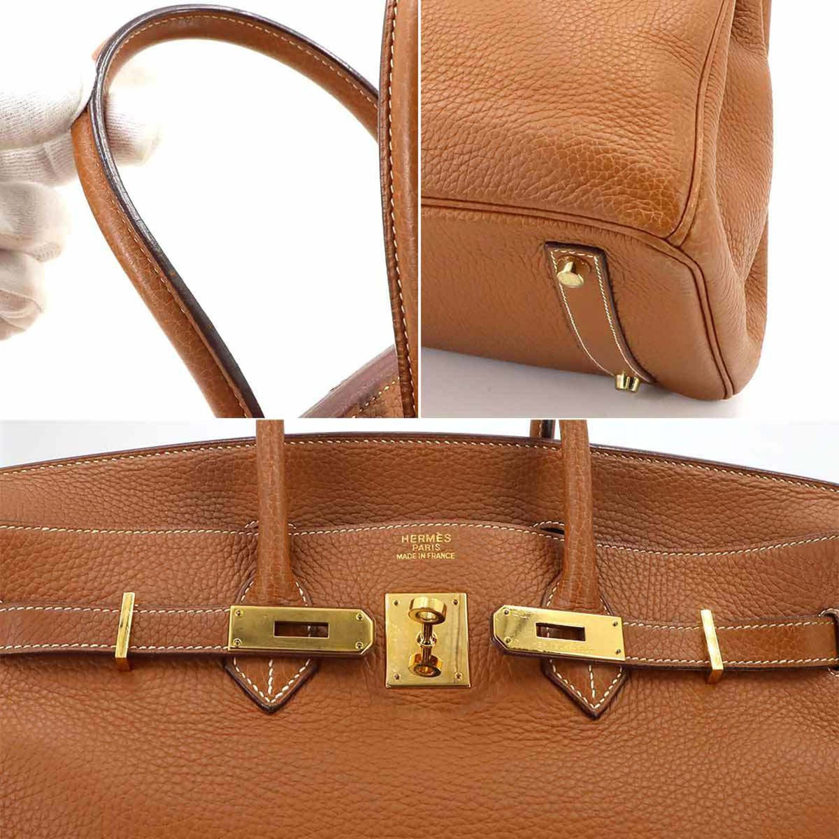 Hermes Birkin Gold Taurillon Clemence Leather Handbag (Pre-Owned)