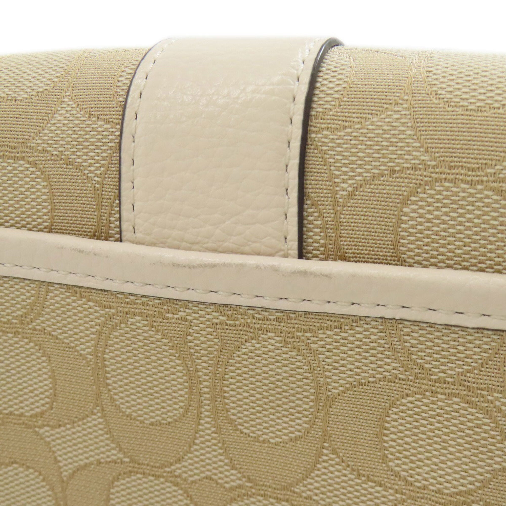 Coach Signature Beige White Canvas Leather Shoulder Bag (Pre-Owned)