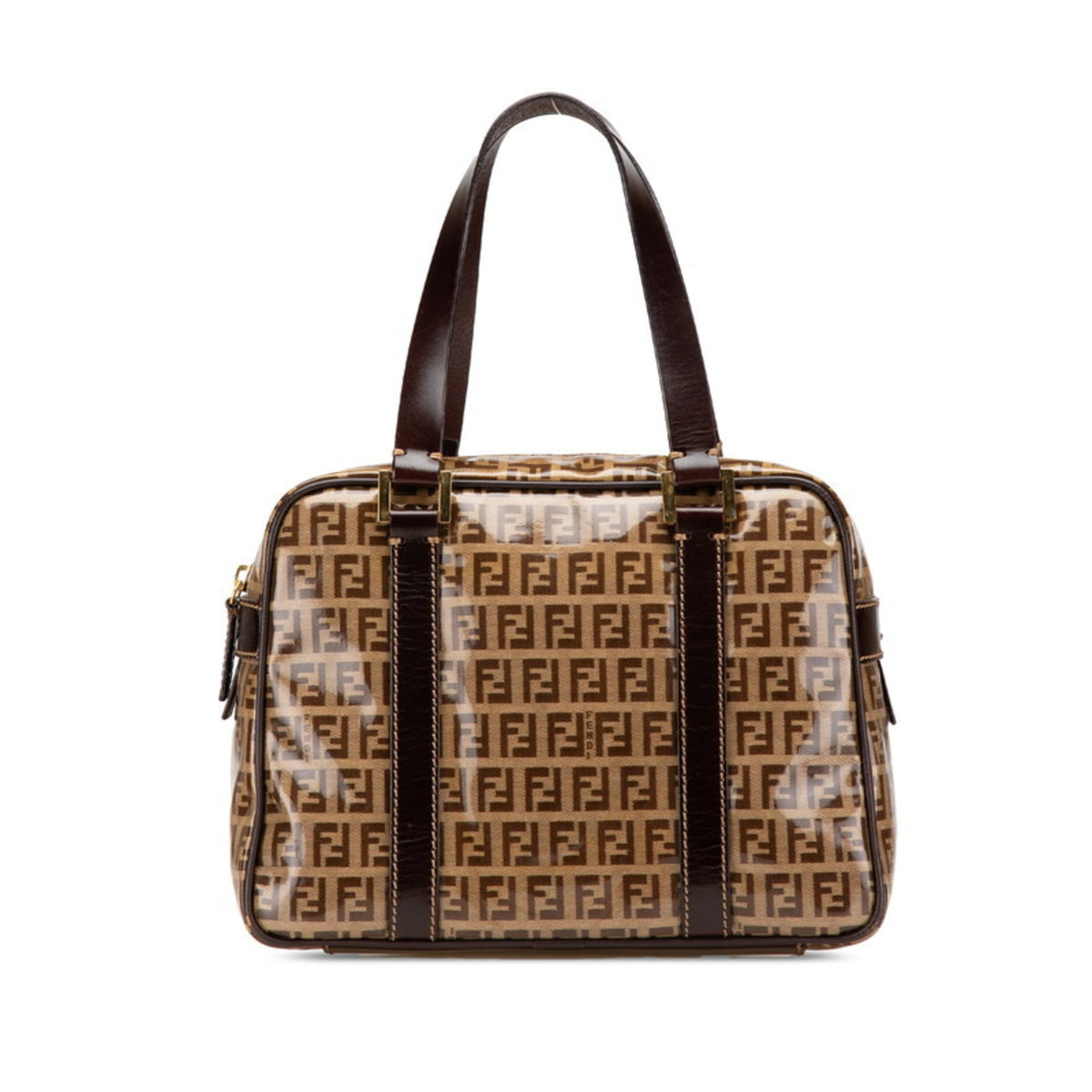 Fendi Brown Leather Canvas Handbag (Pre-Owned)