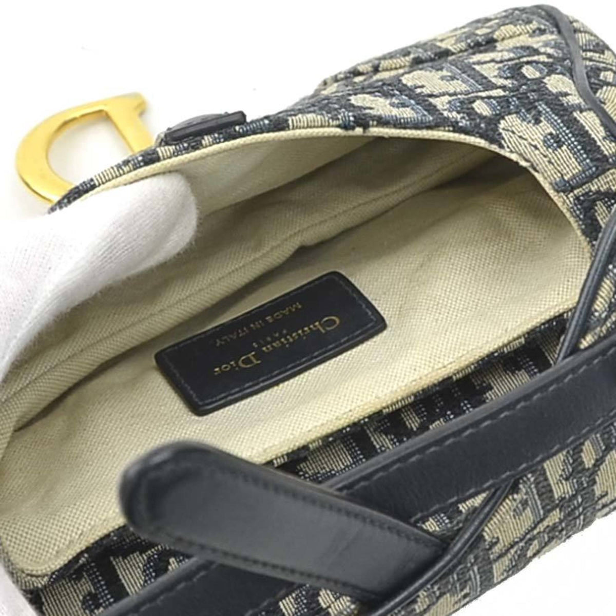 Christian Dior Navy Canvas Leather Handbag Saddle Bag Shoulder Bag (Pre-Owned)
