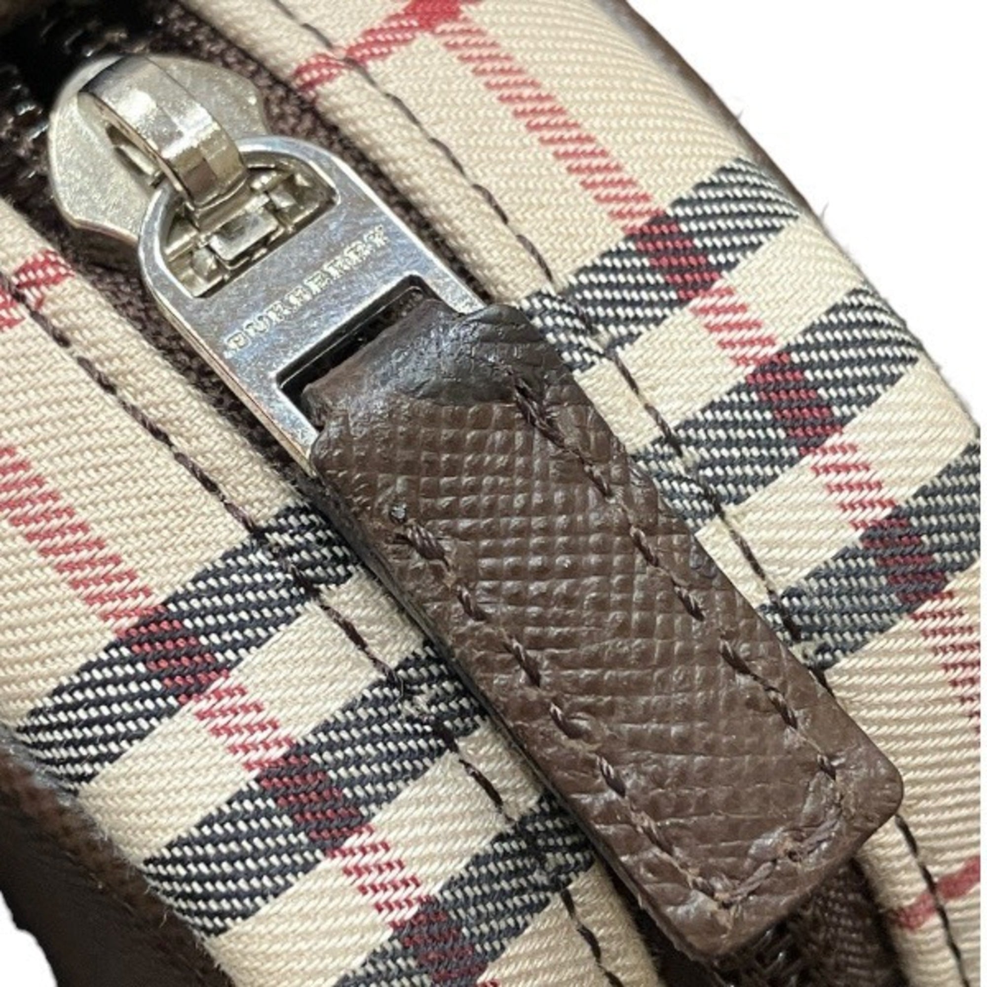 Burberry Beige Brown Canvas Leather Shoulder Bag (Pre-Owned)