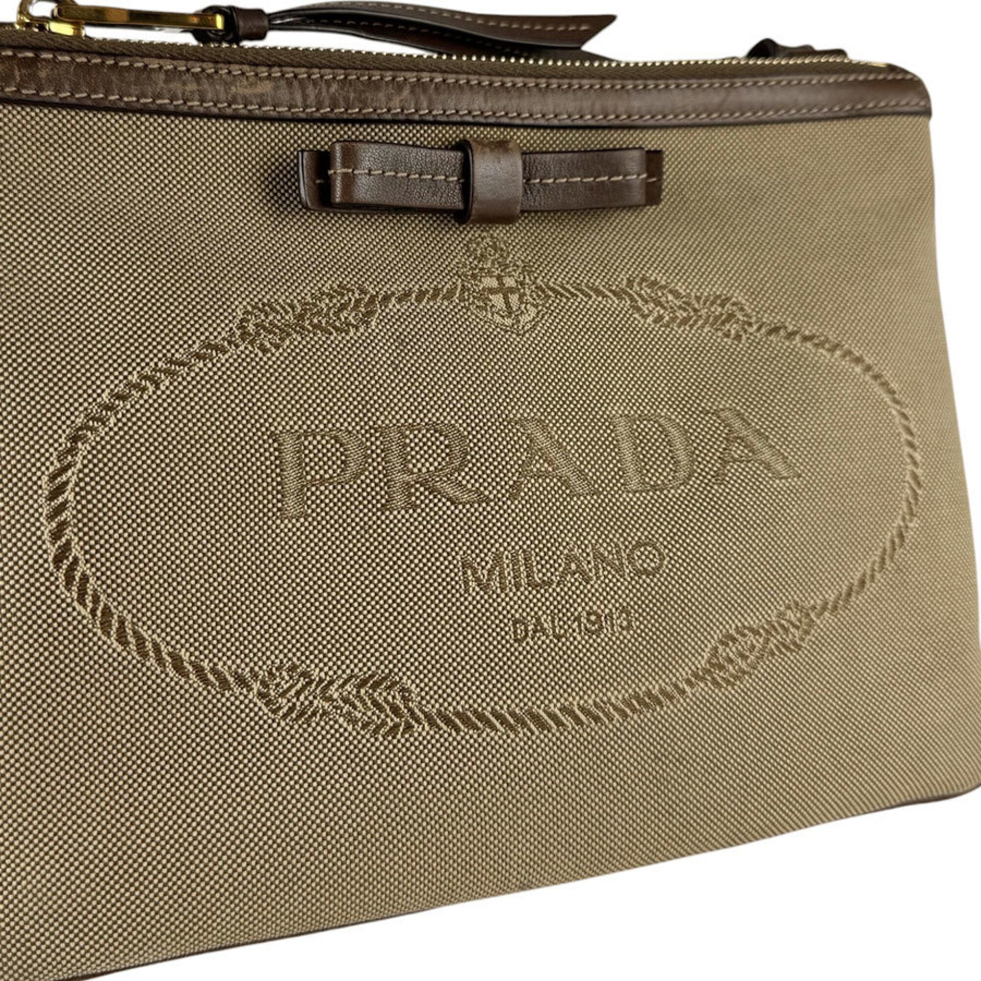 Prada Brown Canvas Leather Shoulder Bag (Pre-Owned)