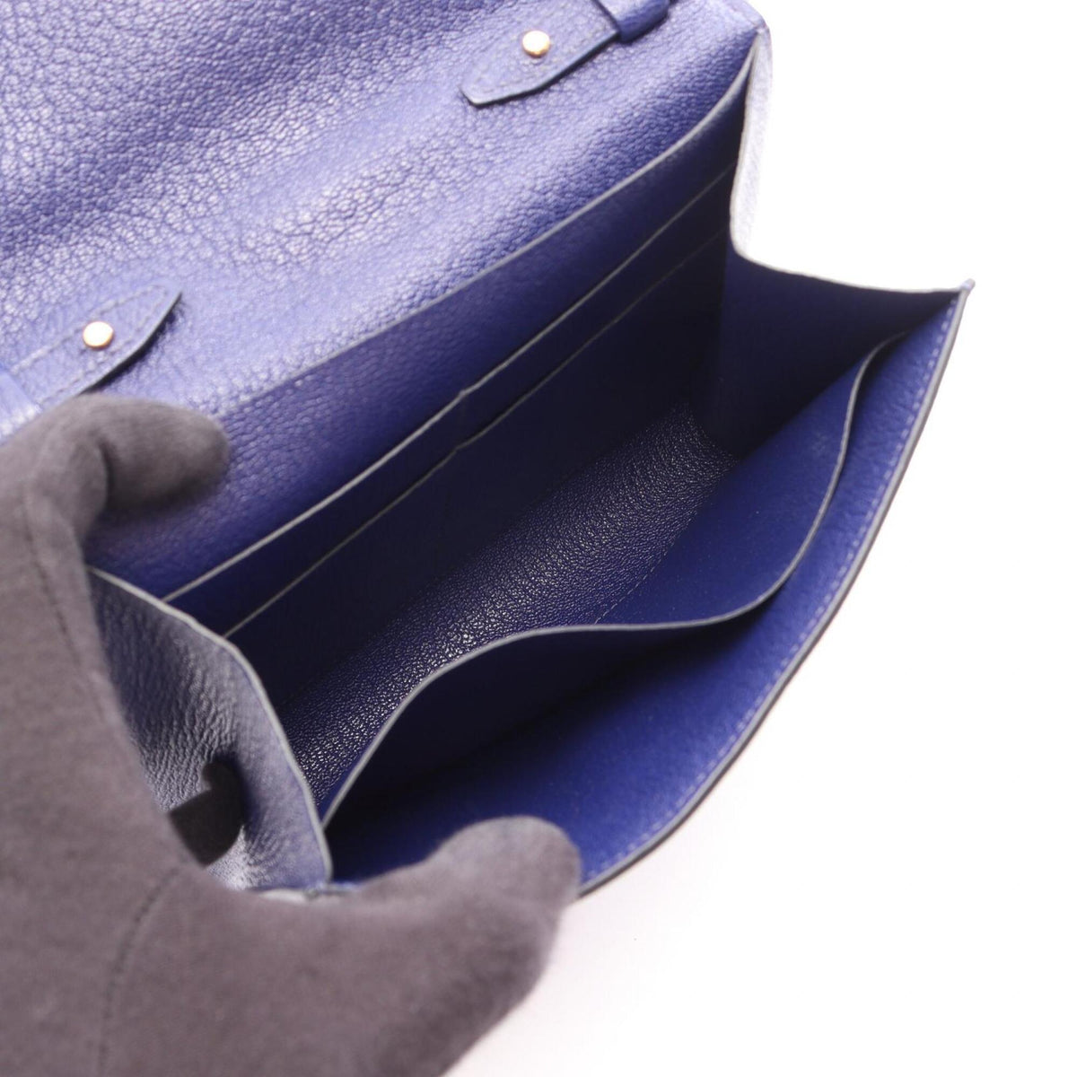 Hermes Blue Chevre Leather Leather Handbag Shoulder Bag (Pre-Owned)