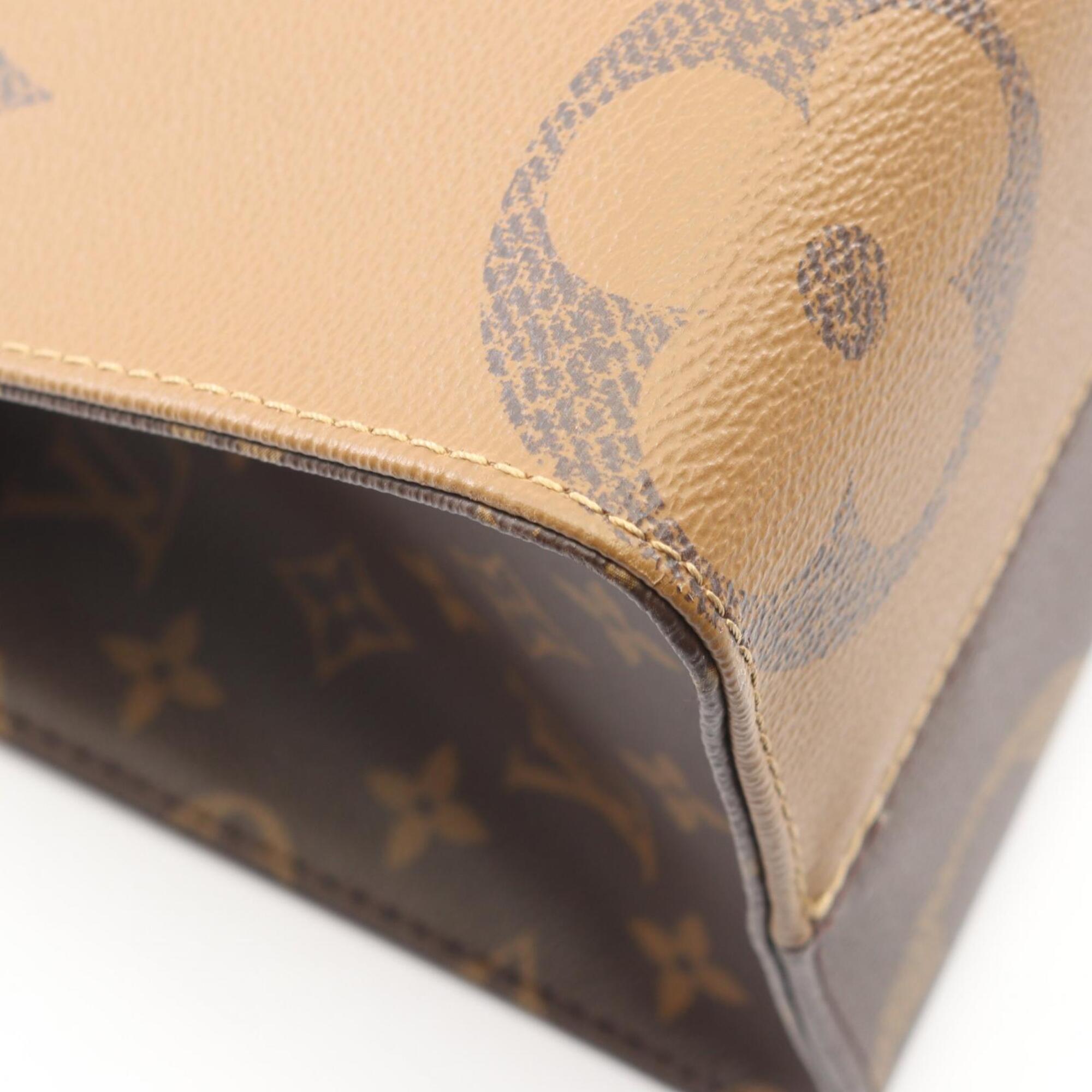 Louis Vuitton Beige Brown Coated Canvas Leather Handbag Tote Bag (Pre-Owned)