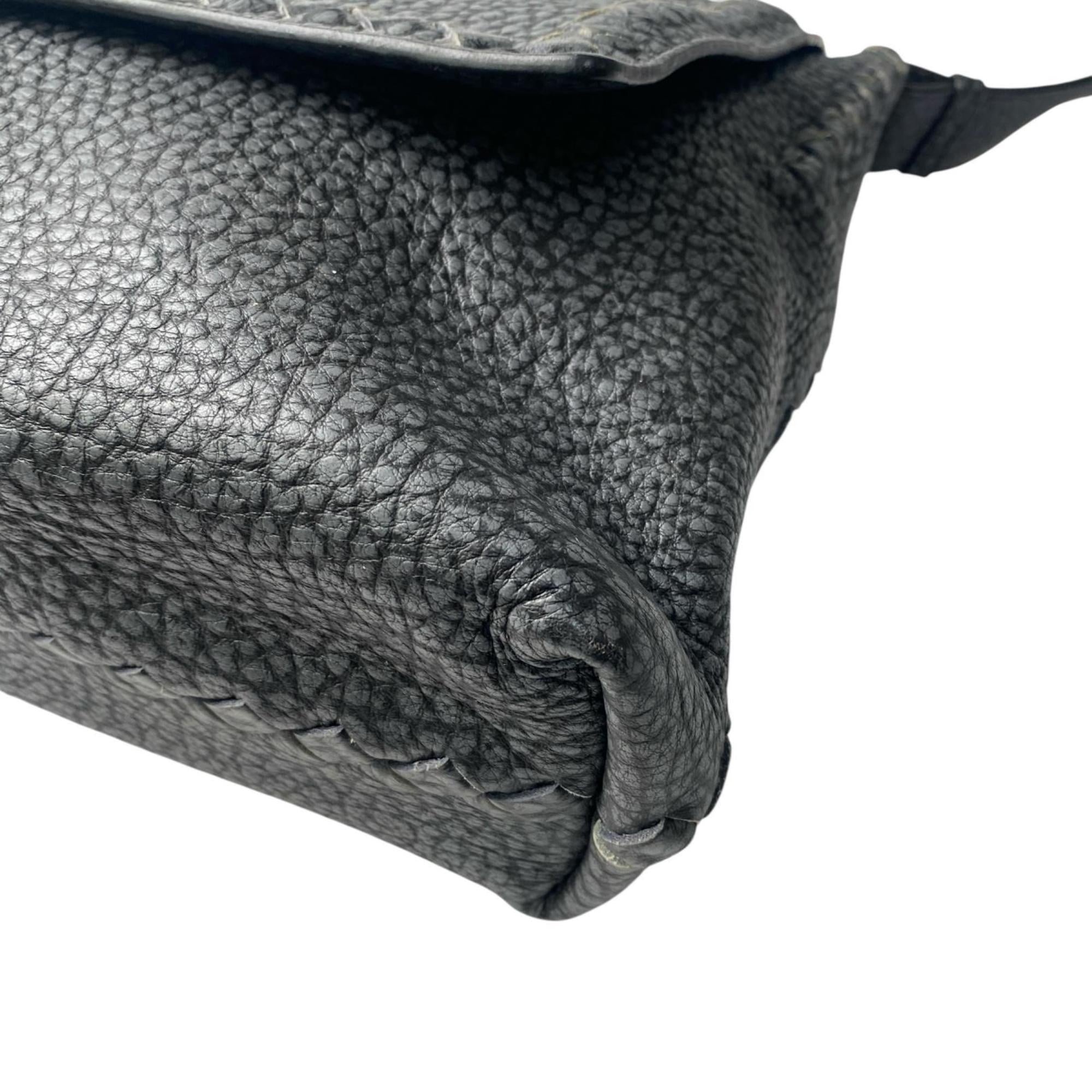 Bottega Veneta Gray Leather Messenger Bag Shoulder Bag (Pre-Owned)