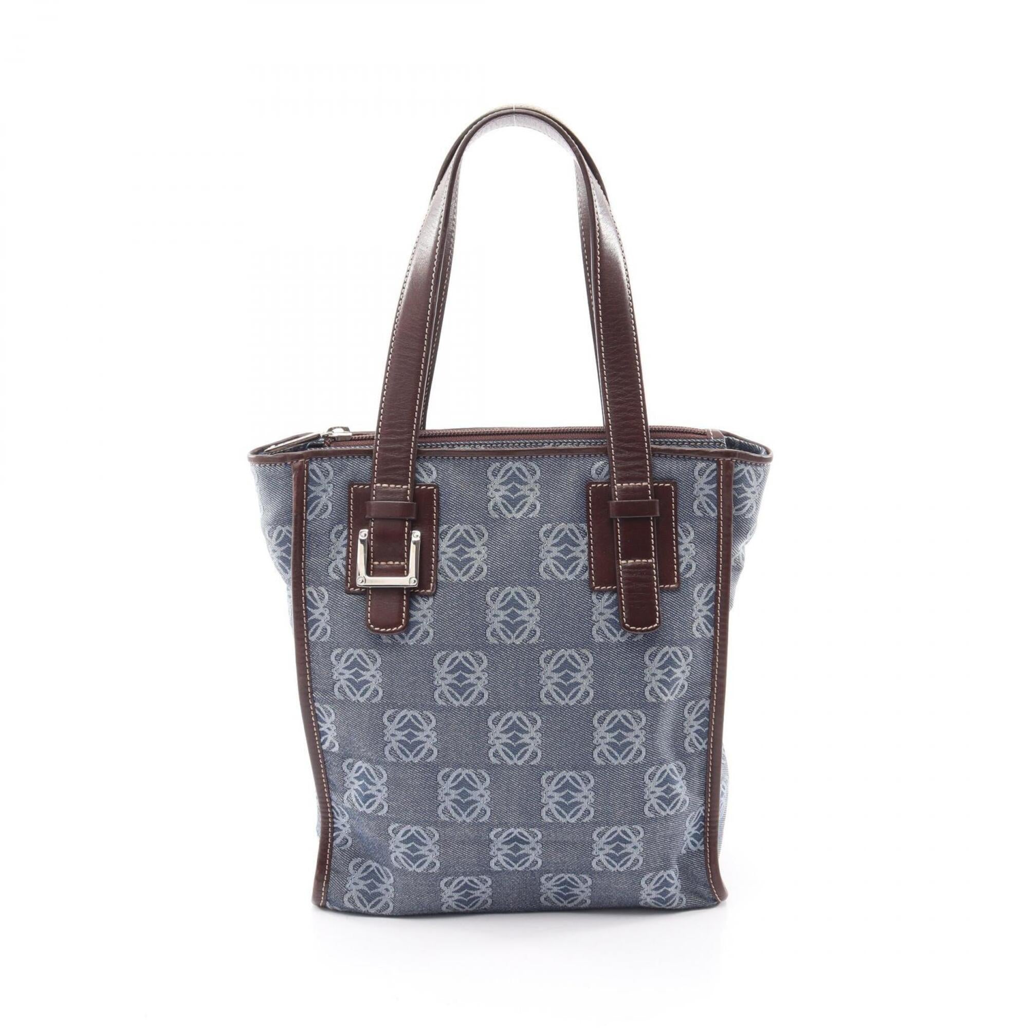 Loewe Brown Navy Canvas Leather Handbag Tote Bag (Pre-Owned)