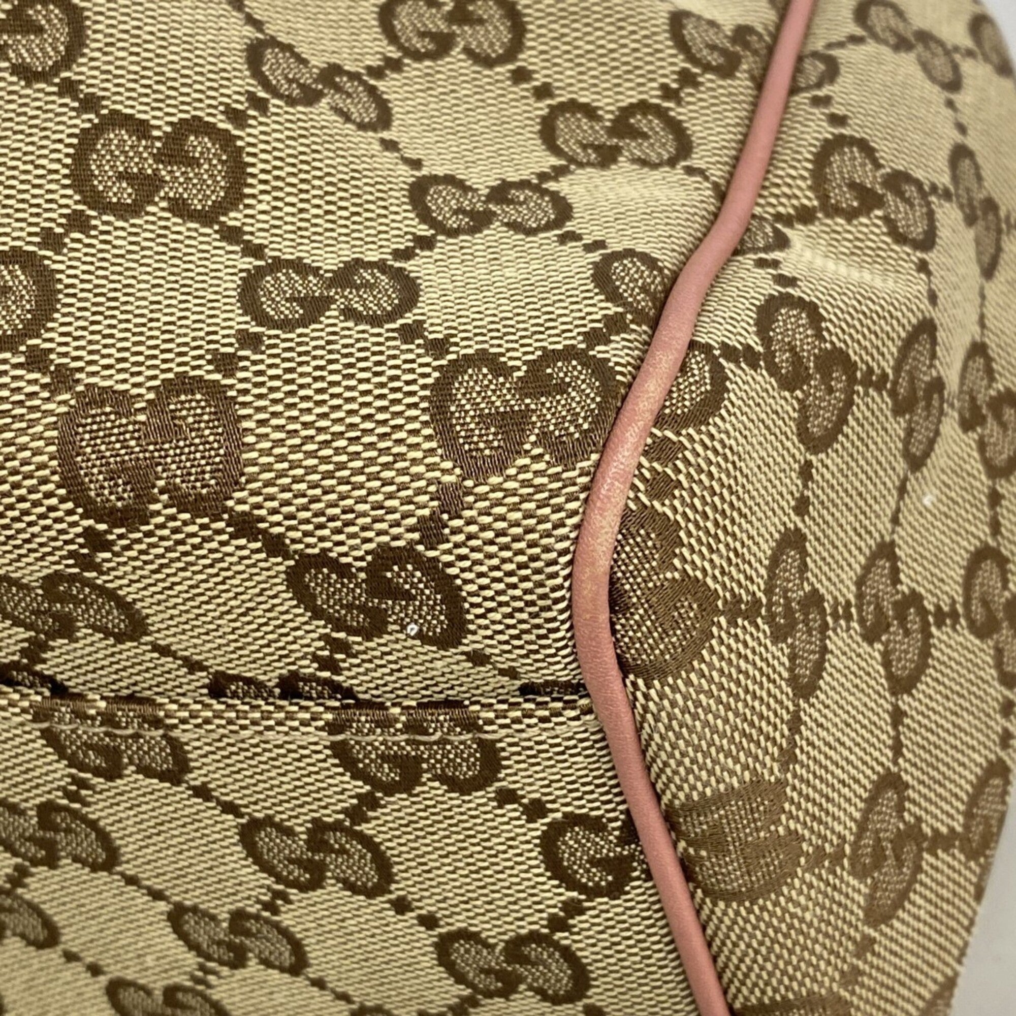 Gucci Beige Brown Pink Canvas Tote Bag (Pre-Owned)