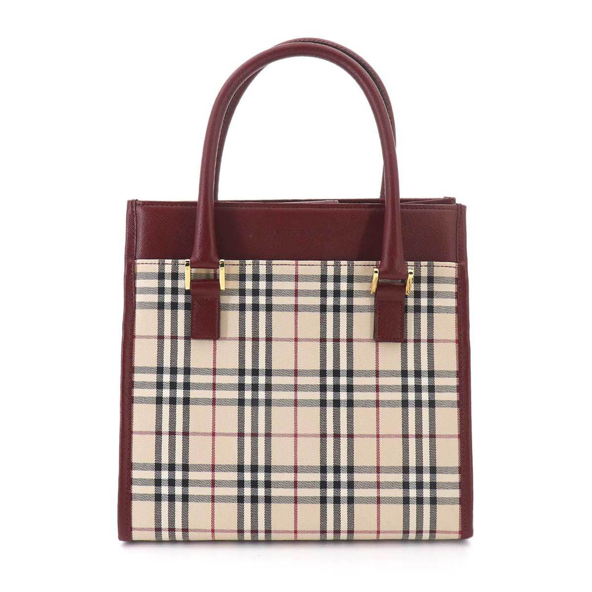 Burberry Beige Bordeaux Canvas Leather Handbag (Pre-Owned)