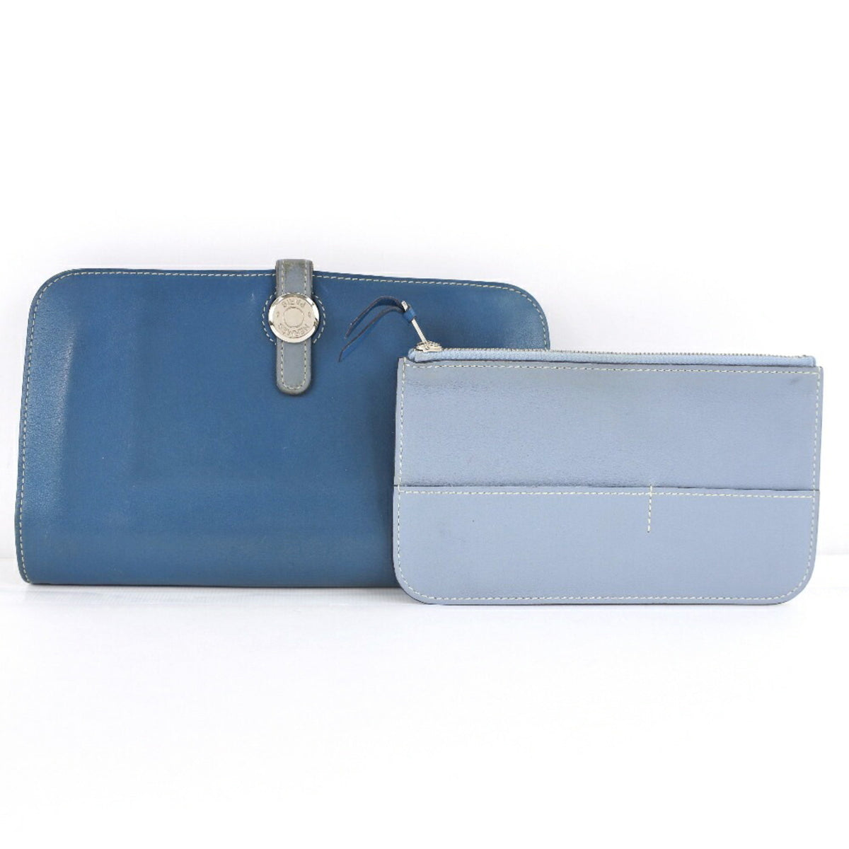 Hermes Dogon Blue Leather Long Wallet (Bi-Fold) (Pre-Owned)