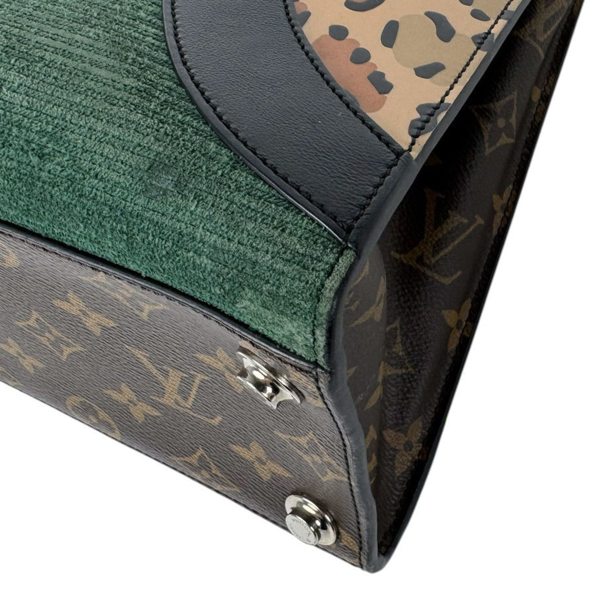 Louis Vuitton Brown Green Monogram Monogram Leather Suede Handbag Shoulder Bag (Pre-Owned)