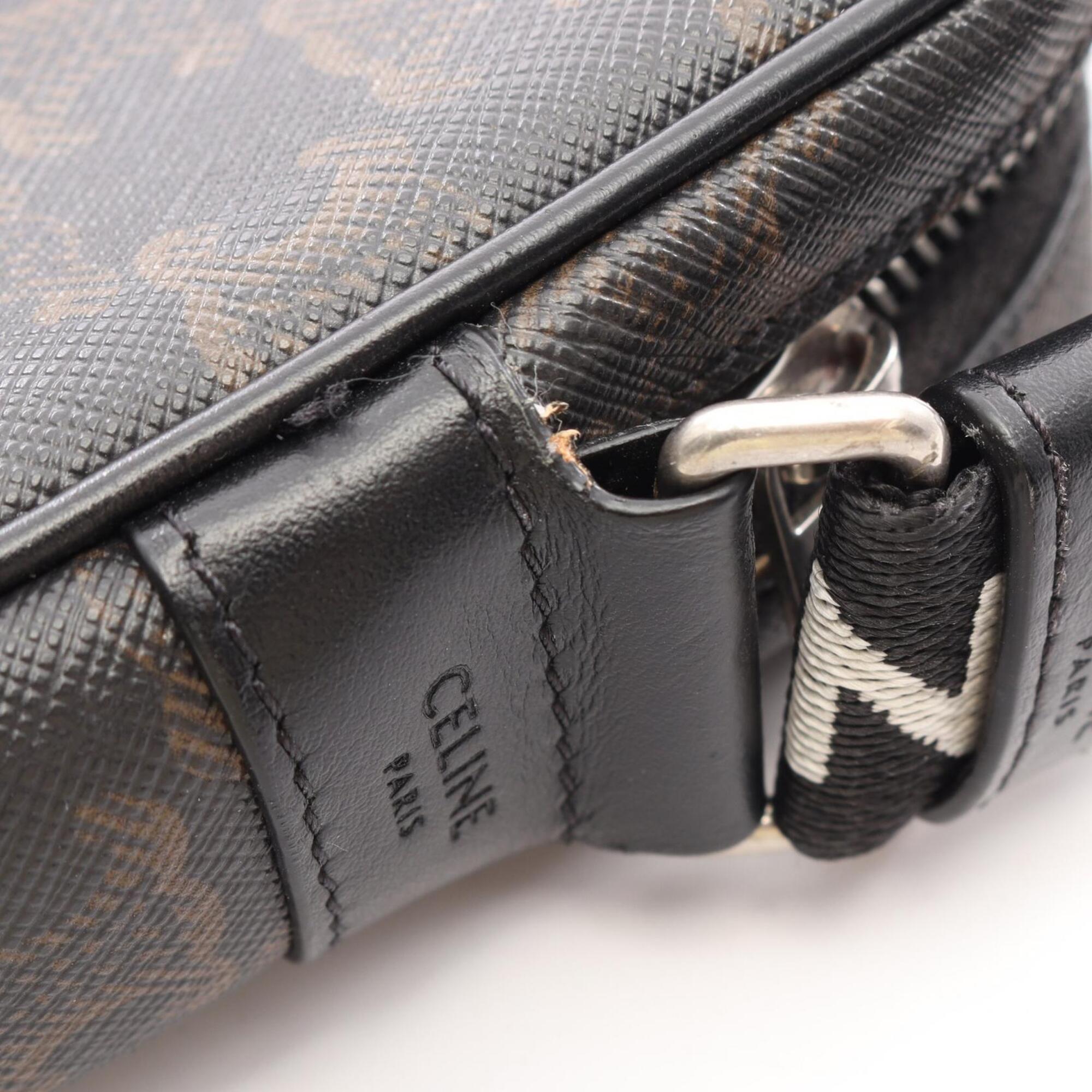 Celine Black Brown Coated Canvas Pvc Leather Handbag Messenger Bag Shoulder Bag (Pre-Owned)
