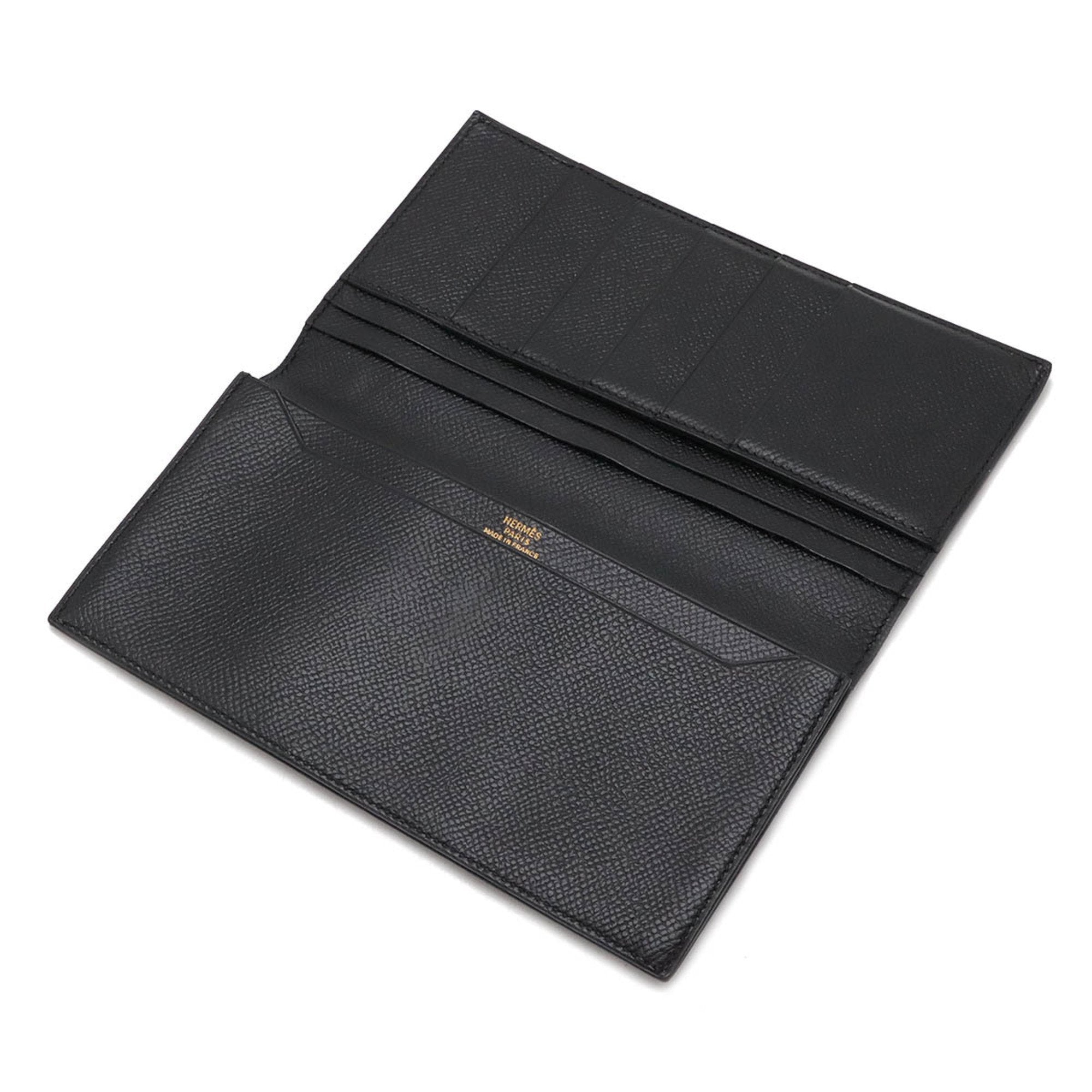 Hermes Osaka Black Courchevel Leather Long Wallet (Bi-Fold) (Pre-Owned)