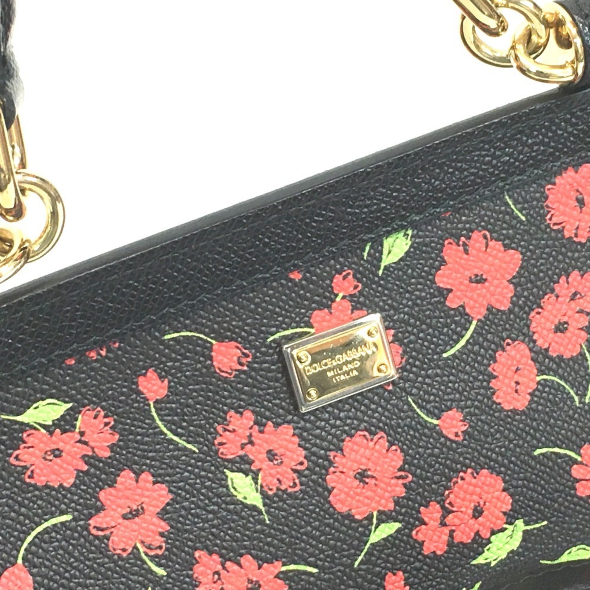 Dolce & Gabbana Black Green Red Color Leather Handbag Shoulder Bag (Pre-Owned)