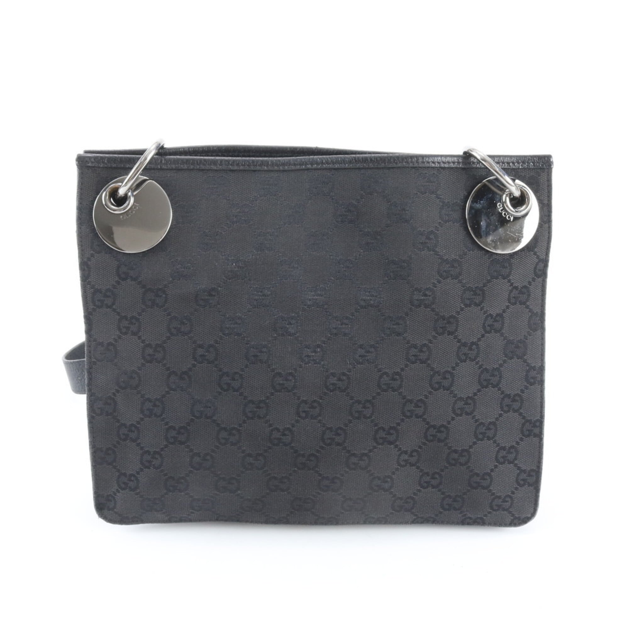 Gucci Black Leather Canvas Handbag Shoulder Bag Tote Bag (Pre-Owned)