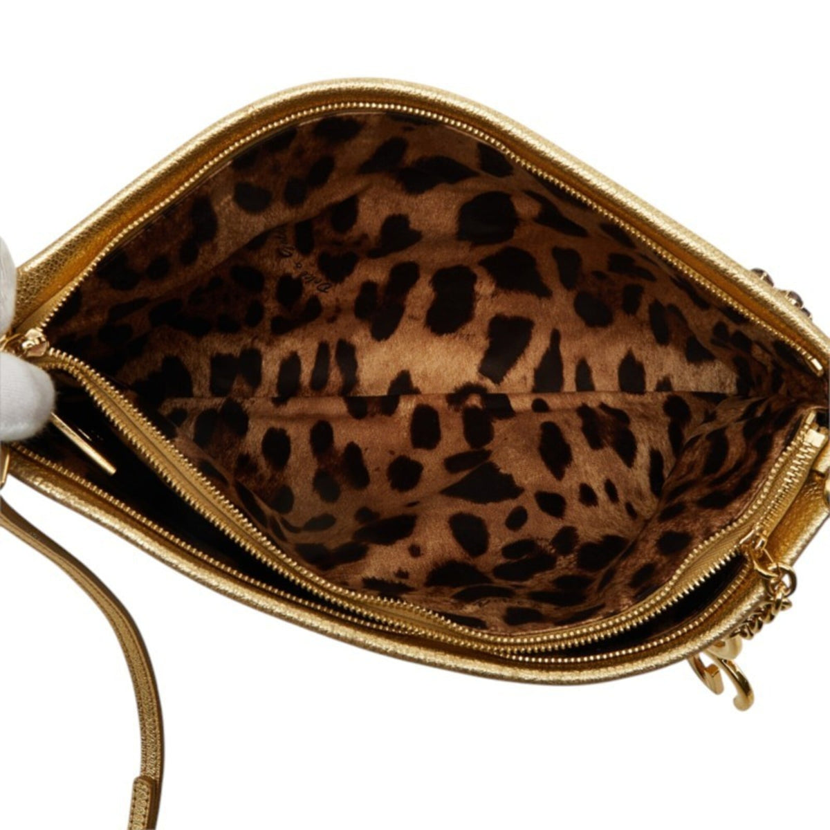 Dolce & Gabbana Gold Metal Leather Clutch Bag Shoulder Bag (Pre-Owned)