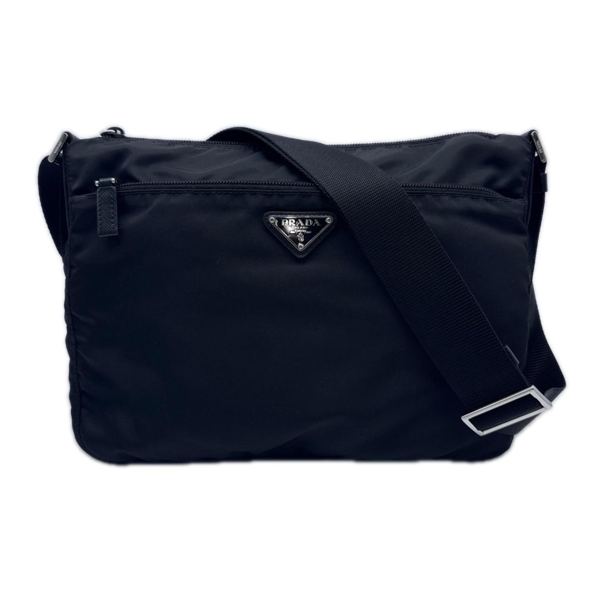 Prada Saffiano Black Nylon Leather Shoulder Bag (Pre-Owned)