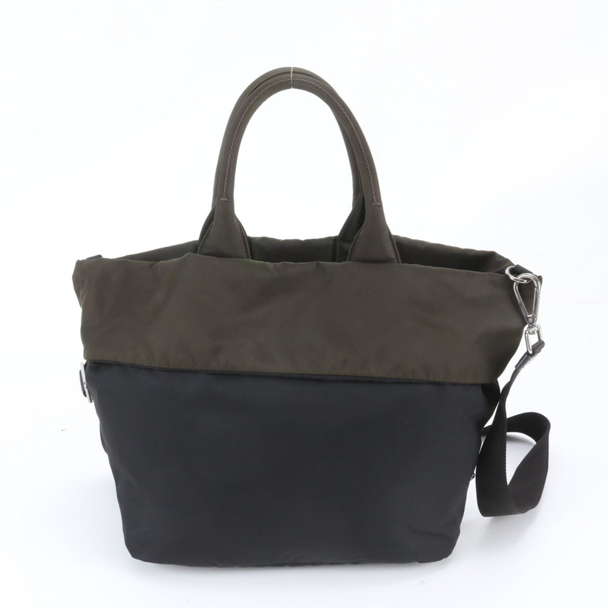 Prada Black Khaki Leather Nylon Shoulder Bag Tote Bag (Pre-Owned)