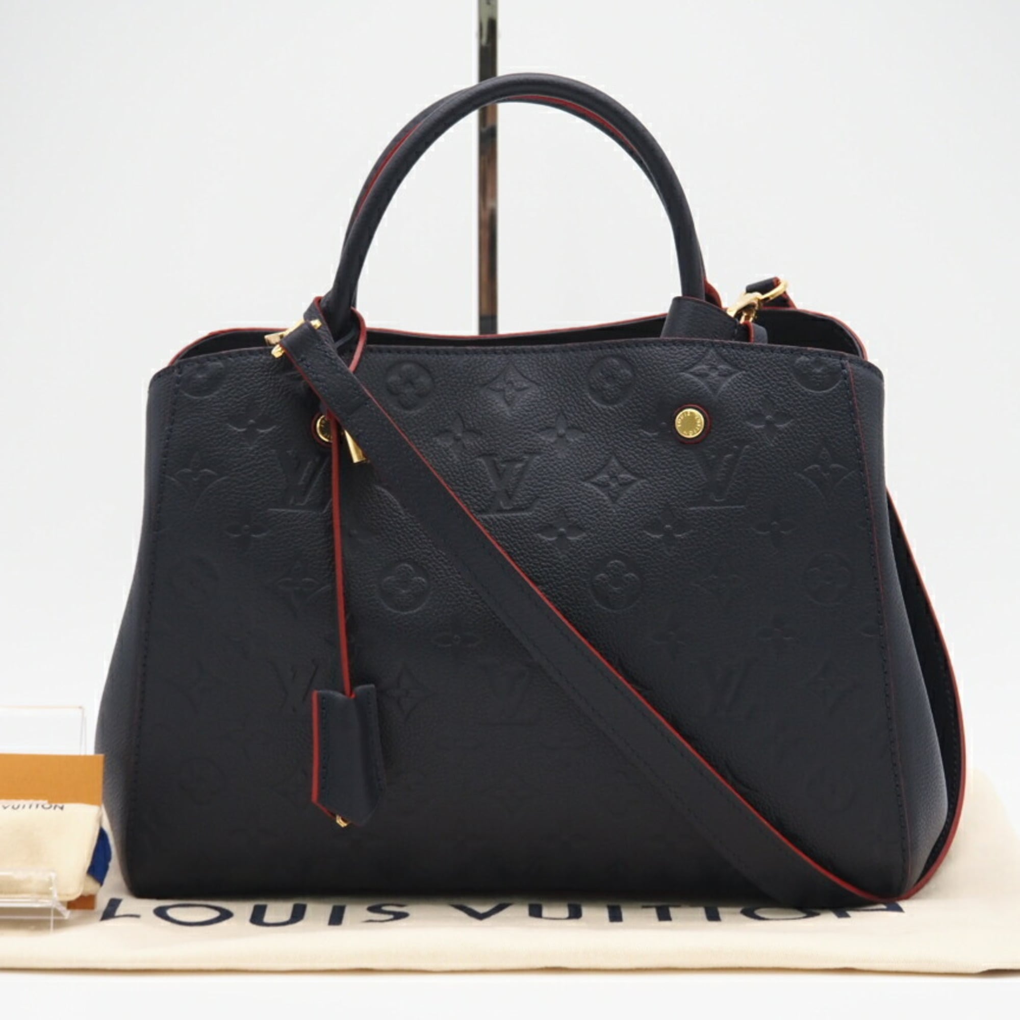 Louis Vuitton Navy Red Color Leather Shoulder Bag (Pre-Owned)
