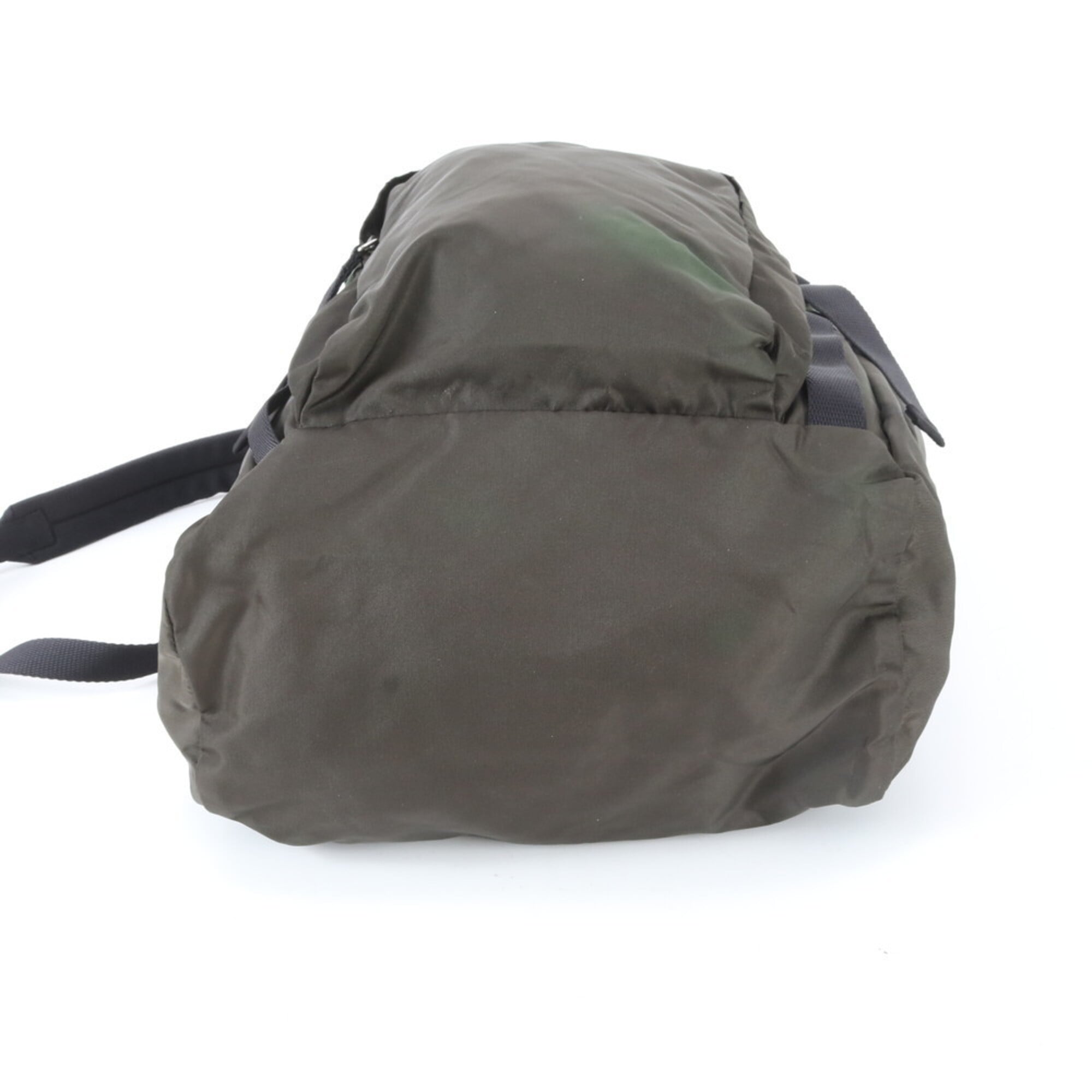 Prada Black Green Khaki Nylon Leather Backpack Handbag (Pre-Owned)