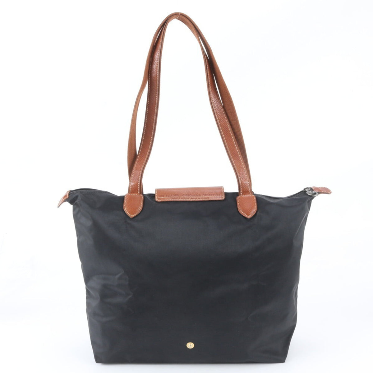 Longchamp Black Leather Nylon Shoulder Bag Tote Bag (Pre-Owned)