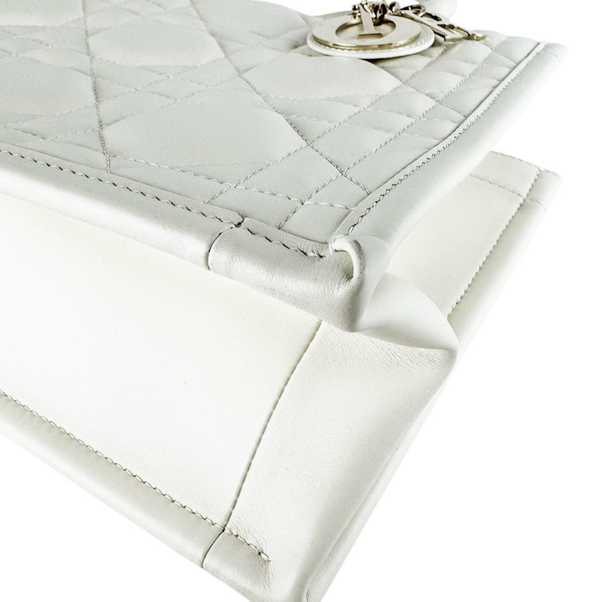 Christian Dior White Leather Handbag Shoulder Bag Tote Bag (Pre-Owned)