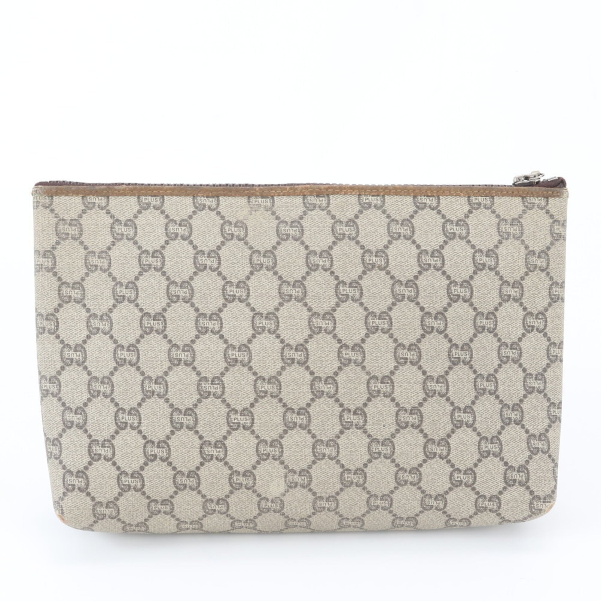 Gucci Beige Black Brown Leather Coated Canvas Handbag Pouch (Pre-Owned)