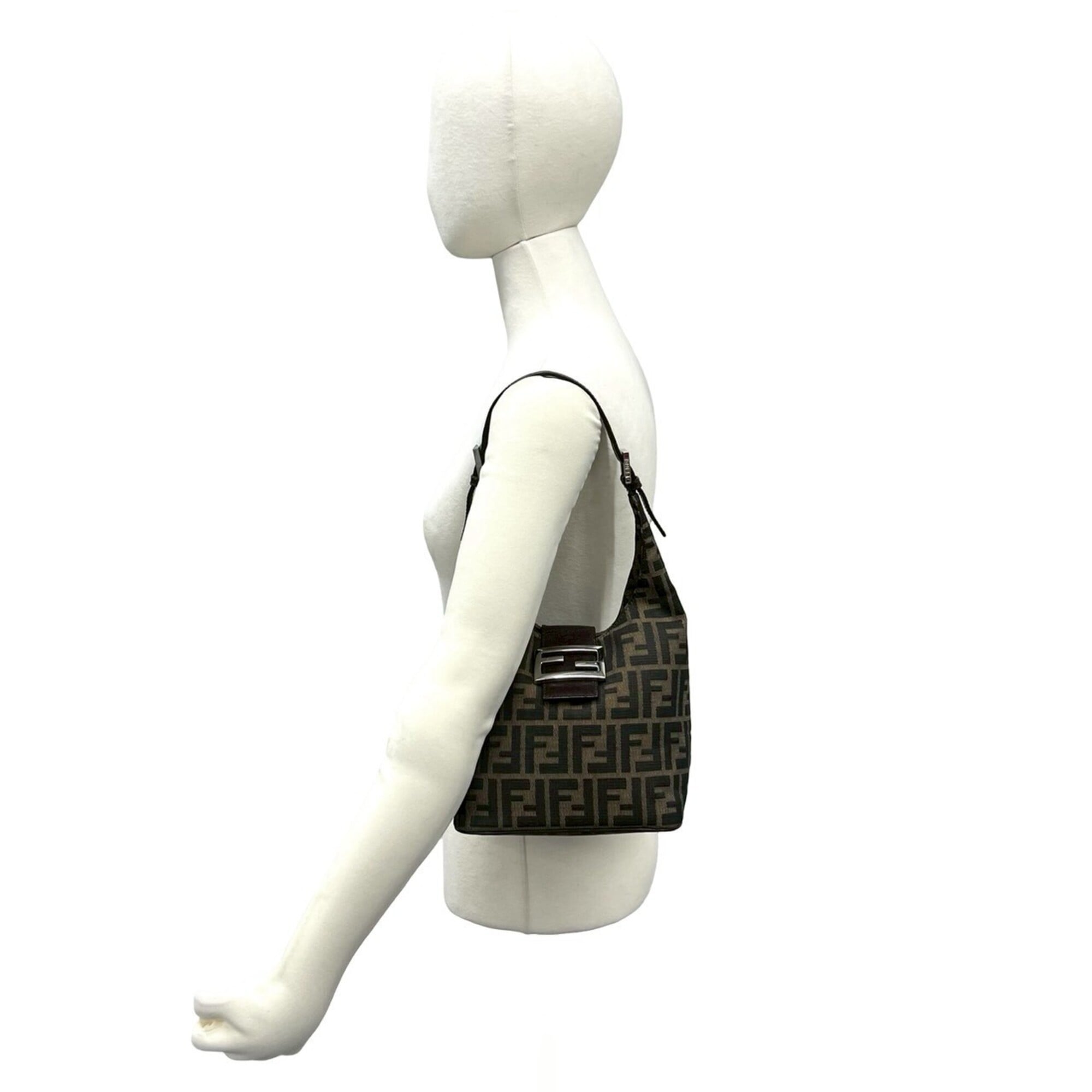Fendi Black Brown Canvas Leather Shoulder Bag Tote Bag (Pre-Owned)
